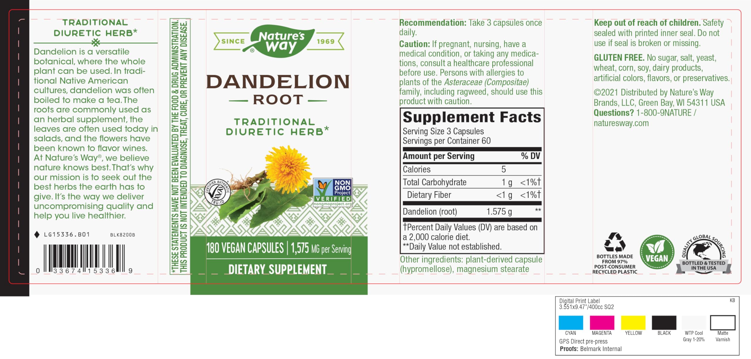 Nature's Way Dandelion Root Diuretic Herb* 525 mg per Capsule Non-GMO Nature's Way Au supplements