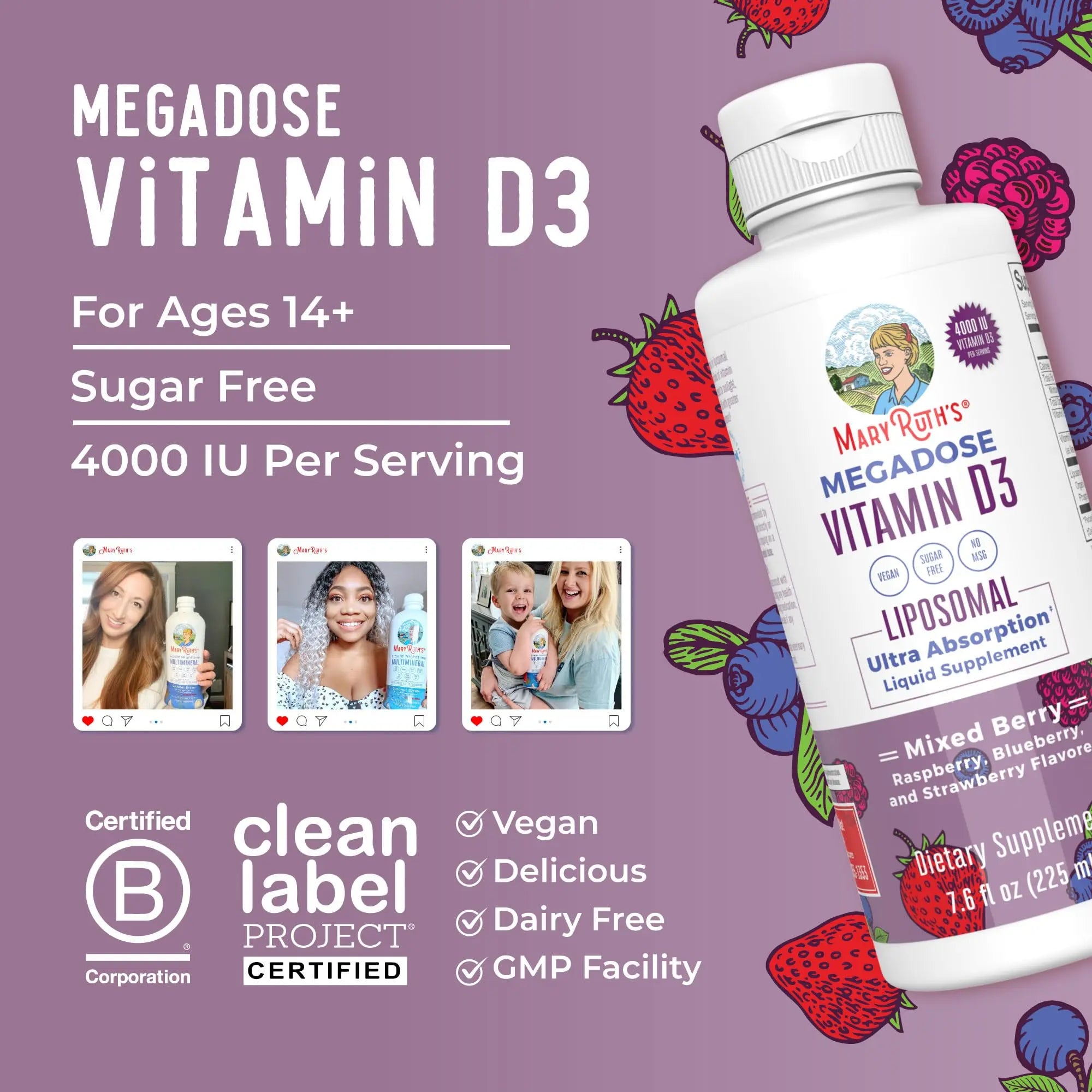 MaryRuth Organics Megadose Vitamin D3 Liposomal | Vitamin D 4000 IU | Ultra Absorption | Immune Support for Adults | Bone Health | VIT D3 | Vegan | Sugar Free | Gluten Free | Non-GMO | 45 Servings MARYRUTH'S Au supplements