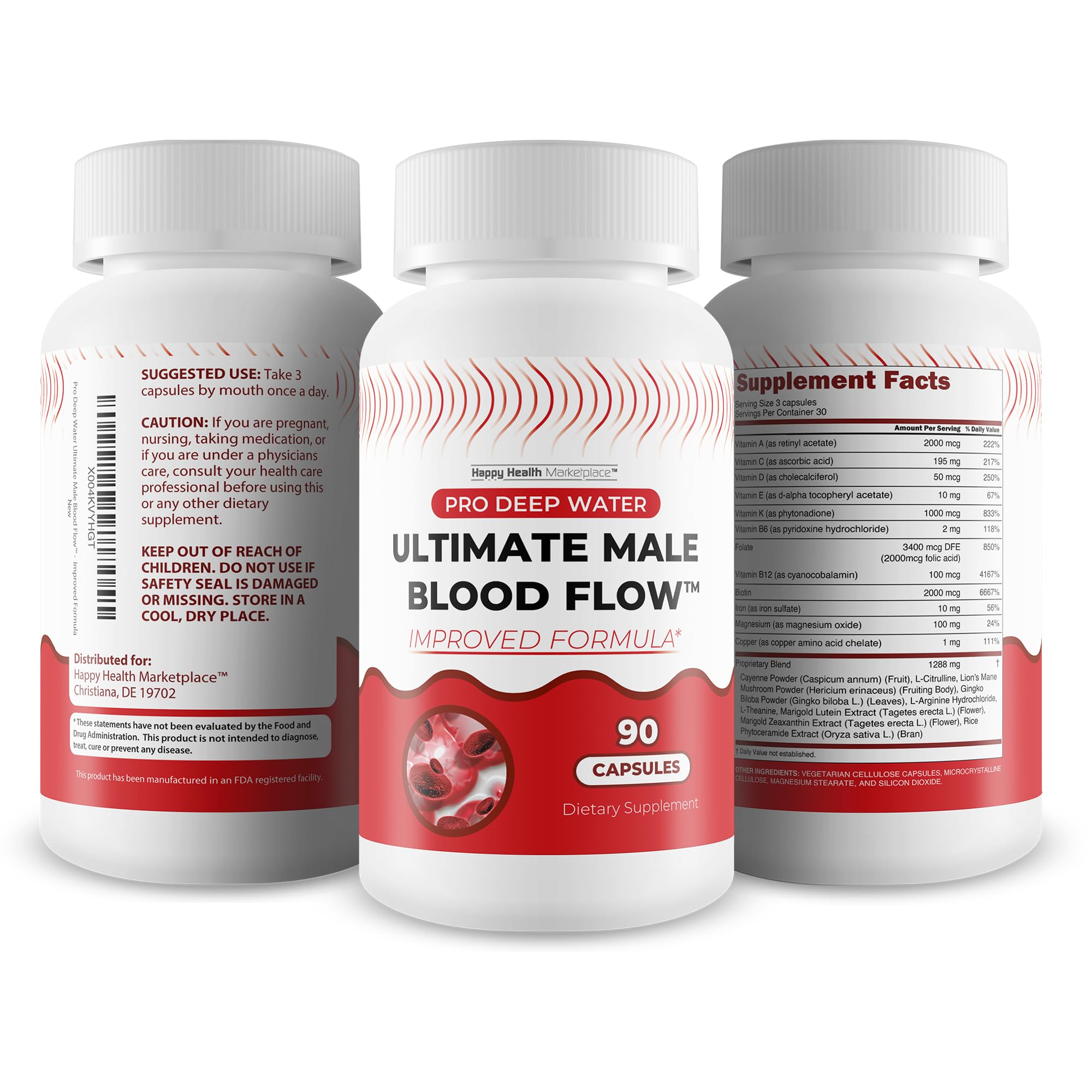 Pro Deep Water Ultimate Male Blood Flow - Improved Formula - Our Best Improved Blood Flow Supplement for Men - Advanced Blood Flow Support for Men - Our Best Circulation Supplement Alpha Boost Pills Happy Health Marketplace Au supplements