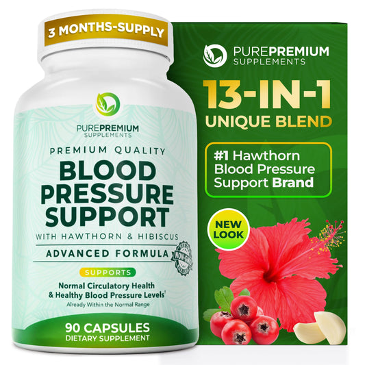 PurePremium Blood Pressure Supplements with Hawthorn Berry, Hibiscus, Garlic & Vitamin B12- Nitric Oxide Supplement for Normal Heart Health PurePremium SupplementsUS supplements