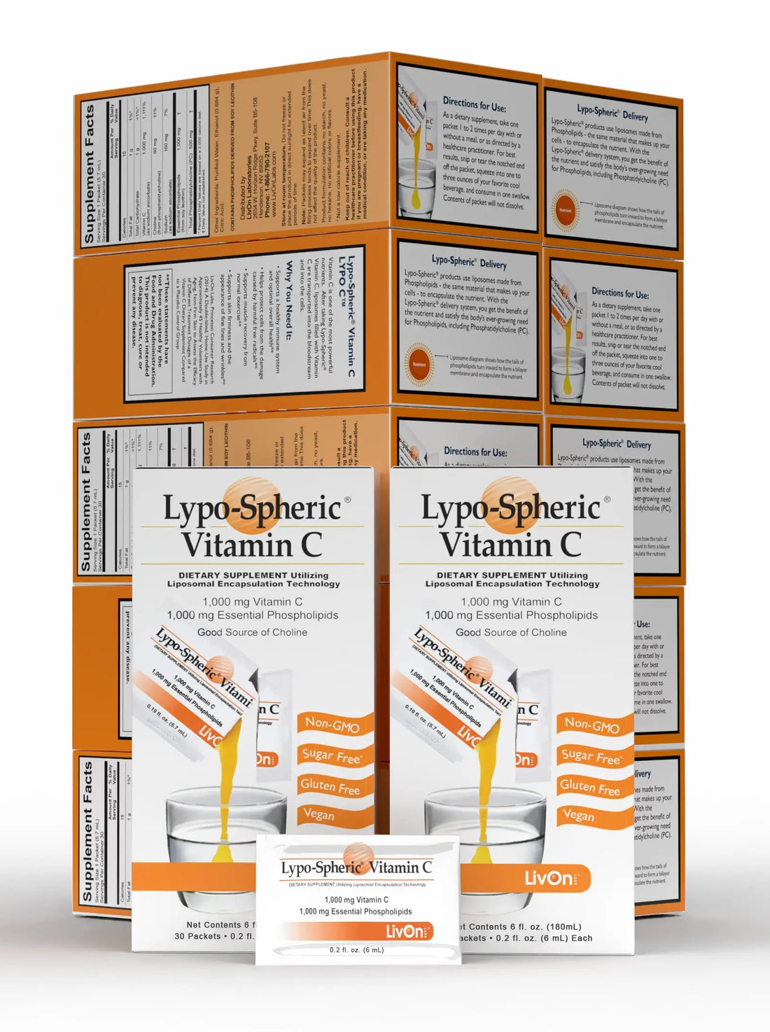 LivOn Laboratories - Lypo–Spheric Vitamin C – 1,000 mg Vitamin C & 1,000 mg Essential Phospholipids Per Packet – Liposome Encapsulated for Improved Absorption – Non–GMO - 12 Pack (360 Count) LivOn Laboratories Au supplements