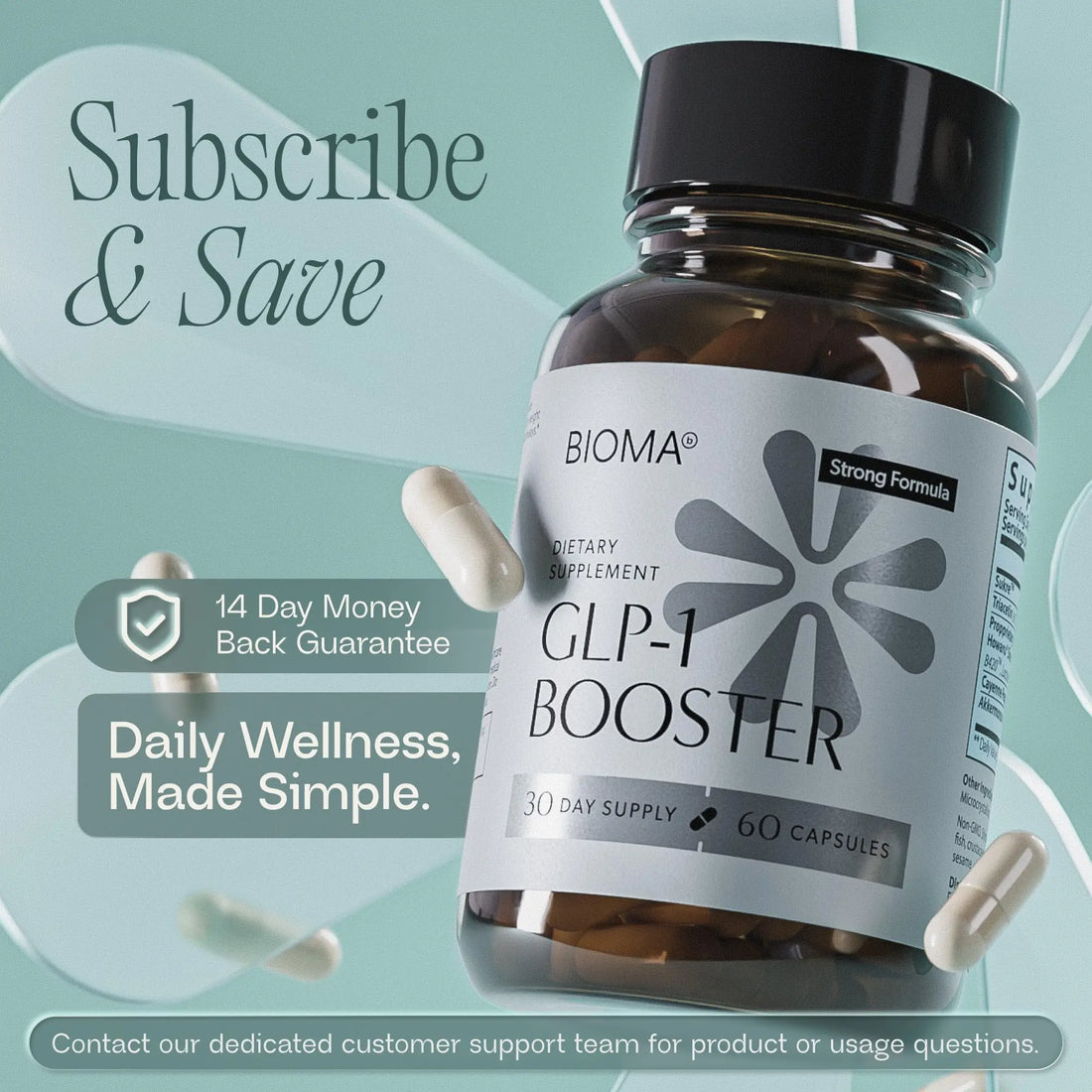 BIOMA GLP-1 Booster - Natural Appetite Control Supplement with Clinically Proven Probiotics, Prebiotics & Postbiotics - Support Weight Management & Satiety, (60 Capsules - 30 Day Supply) BIOMA uk supplements