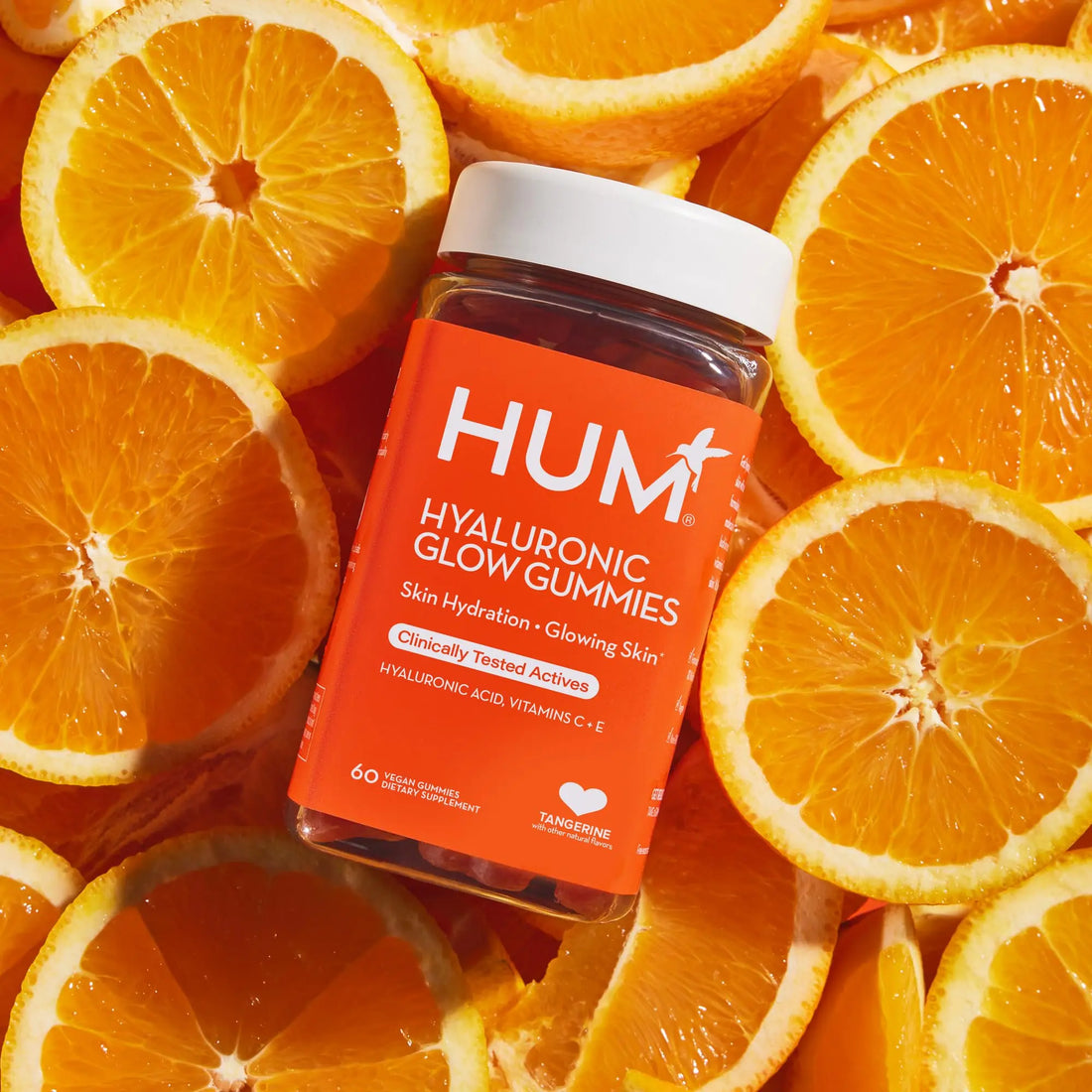 HUM Hyaluronic Glow Hydrating Skin Care Supplement, with Low Molecular Hyaluronic Acid, Vitamin C from Amla Fruit, and Vitamin E, Antioxidant Support for Skin Hydration, Tangerine, 60 Vegan Gummies HUM Au supplements
