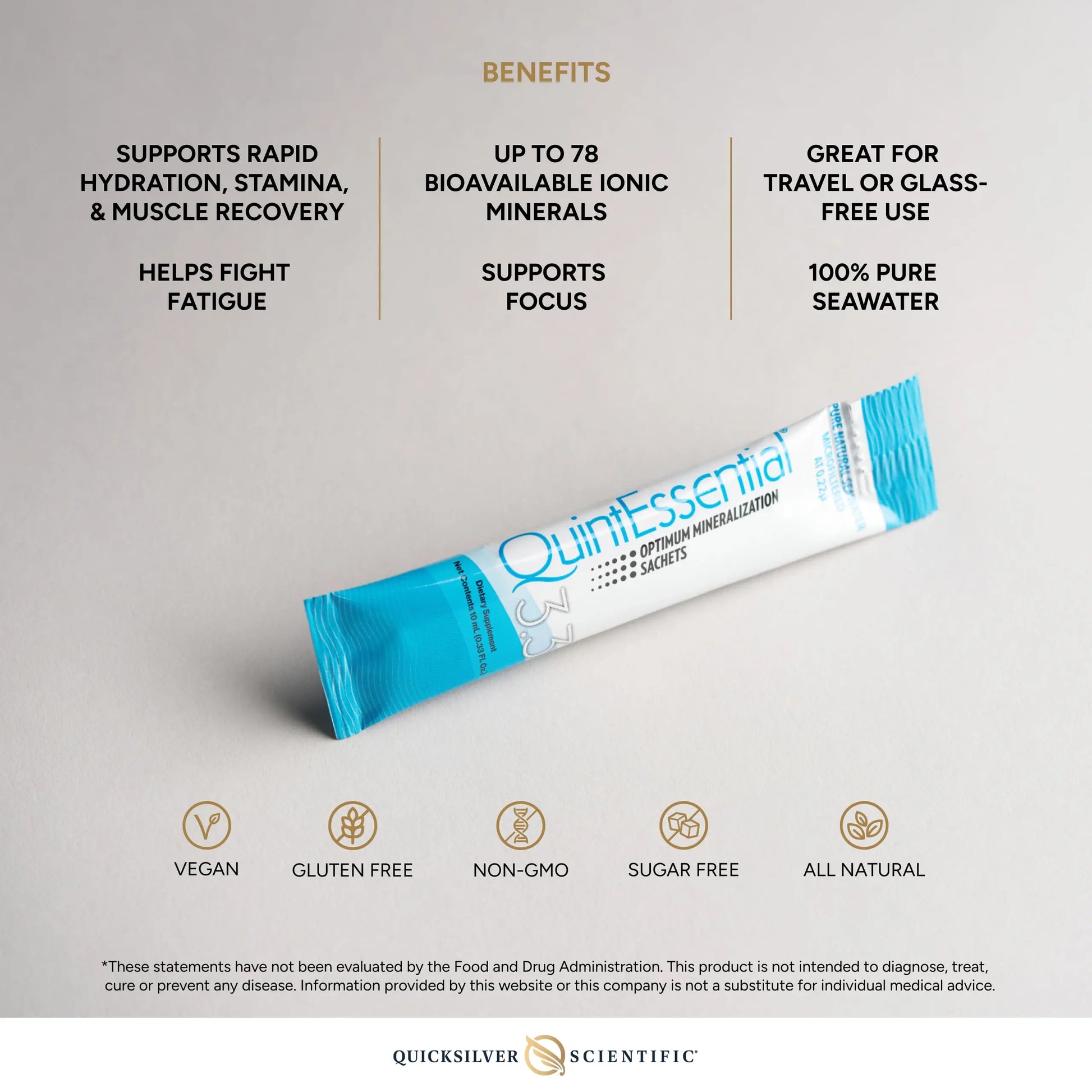 Quicksilver Scientific Quintessential 3.3 Sachets - Hypertonic Solution - Filtered Sea Water Hydration Packets - Liquid Minerals for Muscle Recovery, Stamina + Mineral Replenishment (30 Count) Quicksilver Scientific Au supplements