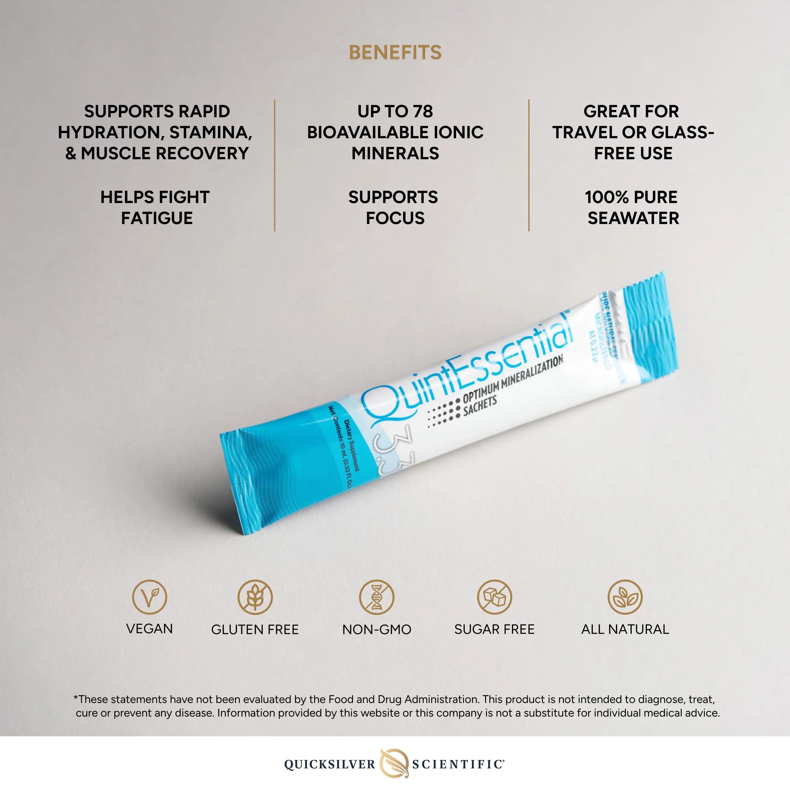 Quicksilver Scientific Quintessential 3.3 Sachets - Hypertonic Solution - Filtered Sea Water Hydration Packets - Liquid Minerals for Muscle Recovery, Stamina + Mineral Replenishment (30 Count) Quicksilver Scientific Au supplements