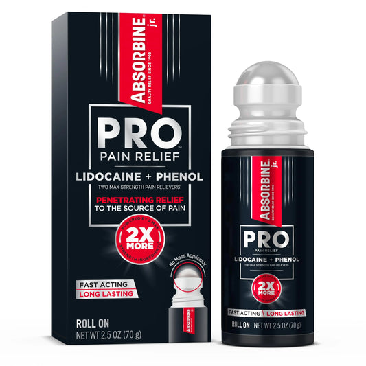 Absorbine Jr. PRO Maximum Strength Lidocaine Roll-On for Targeted Nerve and Muscle Pain Relief, 4% Lidocaine + 1.5% Phenol, Fast Acting & Long Lasting, 2.5 oz ABSORBINE JR.AU supplements