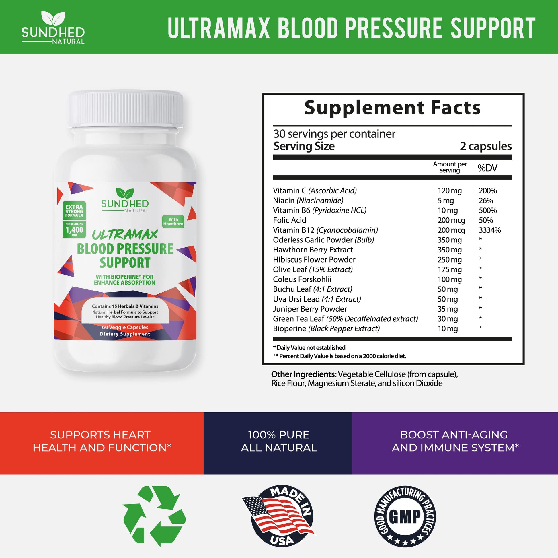 Sundhed Natrual UltraMax Blood Pressure with Bioperine for Enhanced Absorption Sundhed Natural Au supplements
