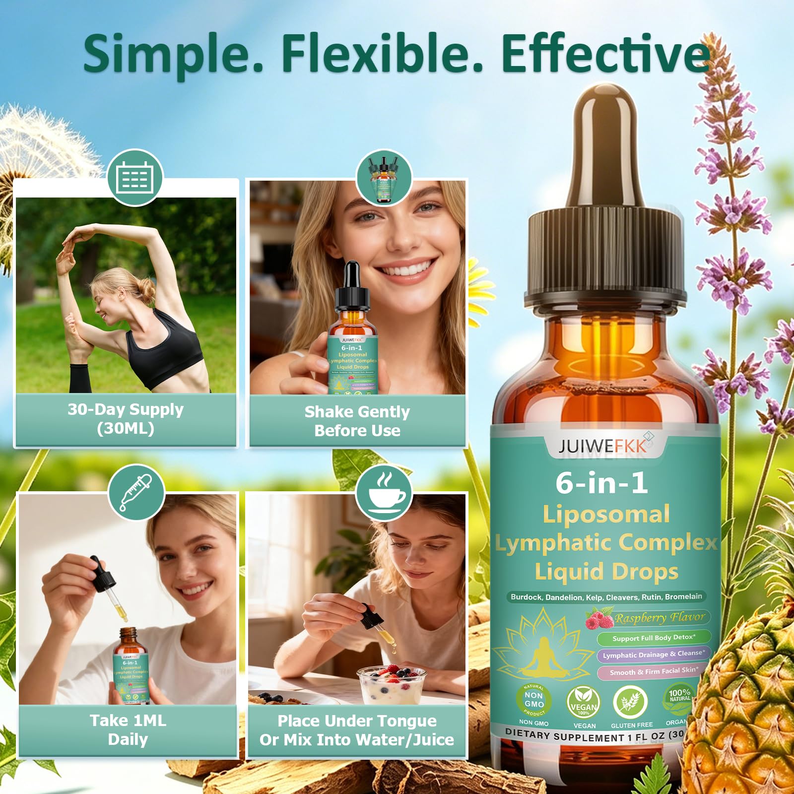 Lymphatic Drainage Drops, 6-IN-1 Lymphatic Complex w. Burdock Dandelion Kelp Cleavers, New Maximum Potency Lymph System Support for Bloat Balance Cortisol Immune Full Body Detox & Skin Vitality JUIWEFKK Au supplements