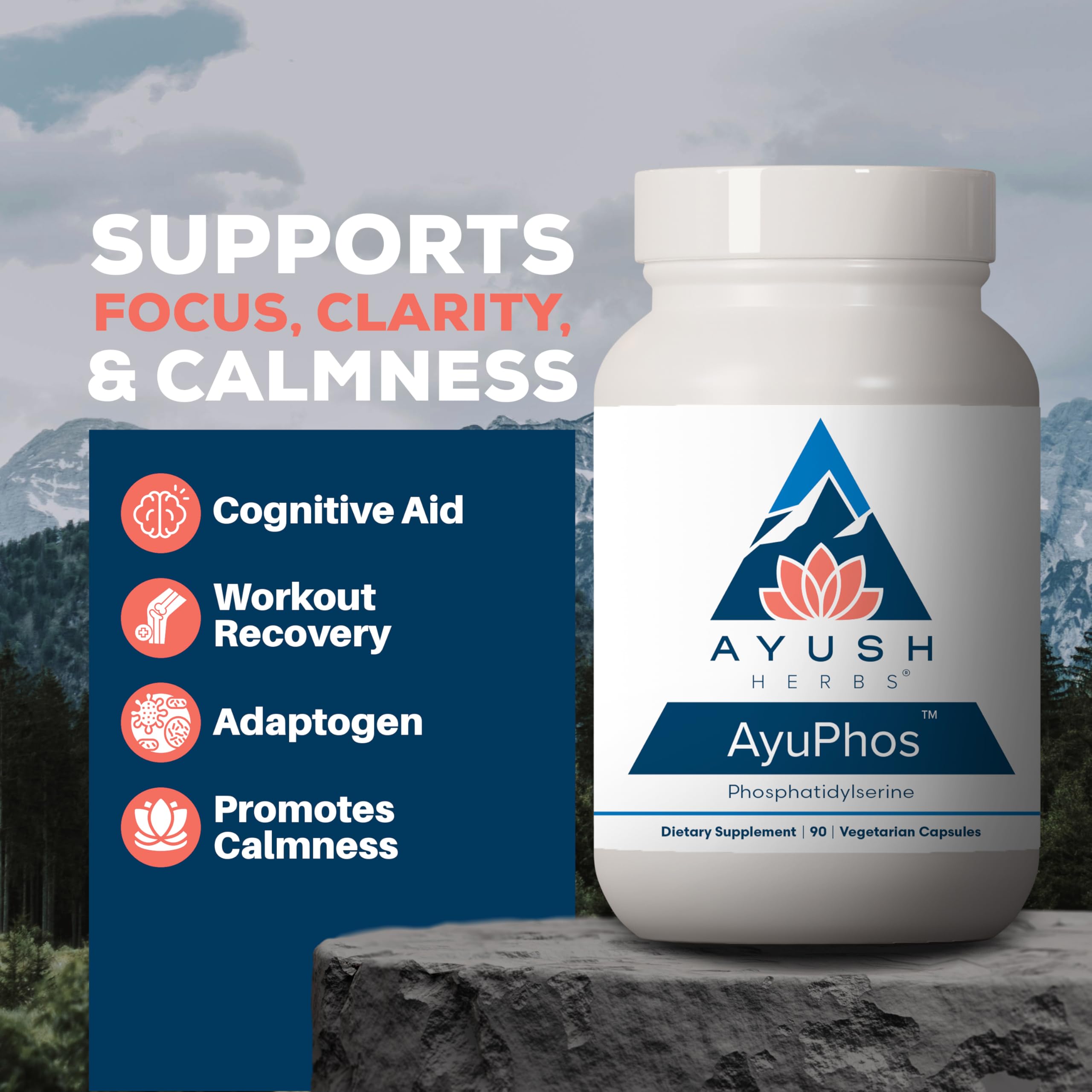 Ayush Herbs AyuPhos - Phosphatidylserine Supplement for Men & Women, Soy-Free Phosphatidyl Serine, Brain, Memory, & Cognitive Support for Adults, 200mg Per Pill - 45 Servings Ayush Herbs Au supplements