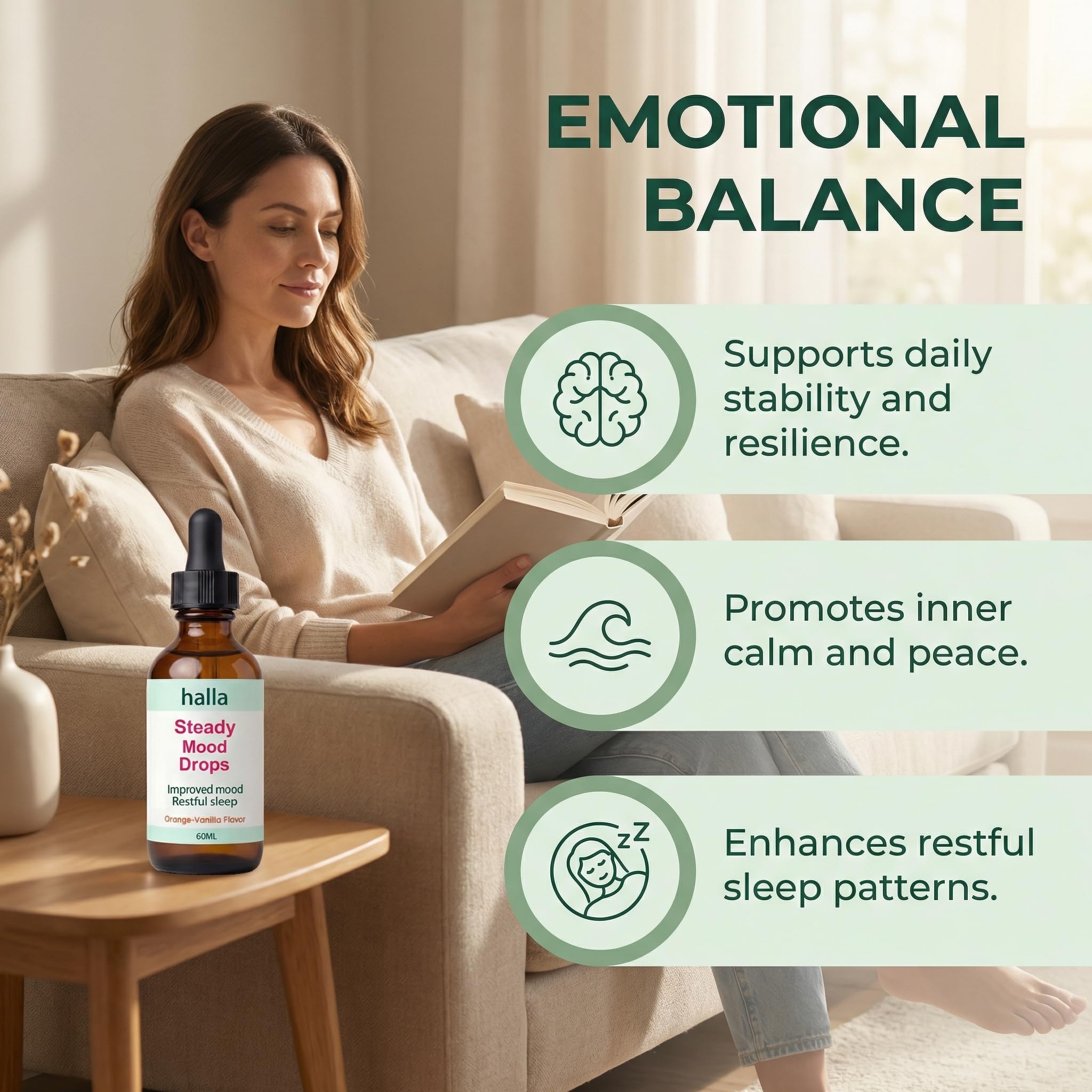 Halla Steady Mood Drops, with Saffron Extract – Fast Absorption Cognitive & Emotional Balance Supplement – Advanced Brain Nutrient Blend – Orange Vanilla Flavor, 2 fl oz DFTLUUE Au supplements