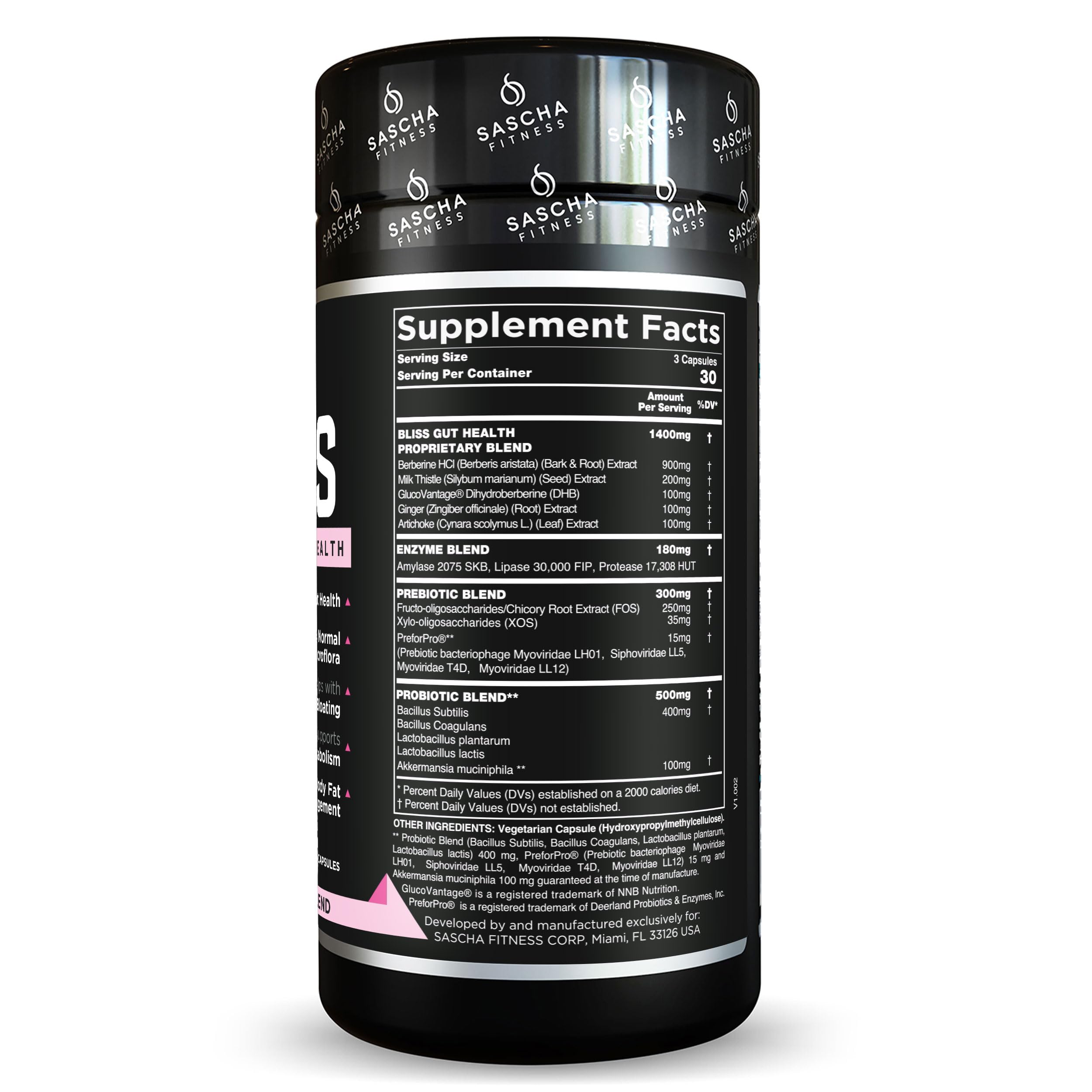 SASCHA FITNESS®️Gut and Digestive Health Support Pills | Prebiotics, Probiotics & Enzyme Blend |Berberine HCI,Gluco Vantage®|Helps with Bloating,Fat Loss, Cravings,Glucose Metabolism,30 Day Supply SASCHA FITNESS Au supplements