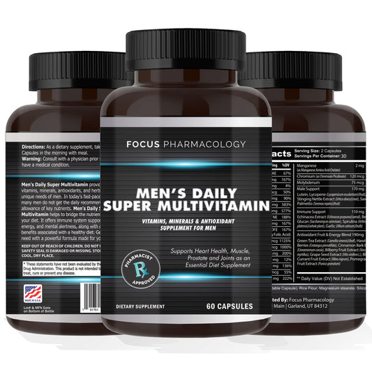Focus Pharmacology Men's Daily Super Multi-Vitamin for Men - 60 Ct Blend of Vitamins, Minerals, Plus Herbs for Prostate Health and General Energy/Focus Focus PharmacologyAu supplements