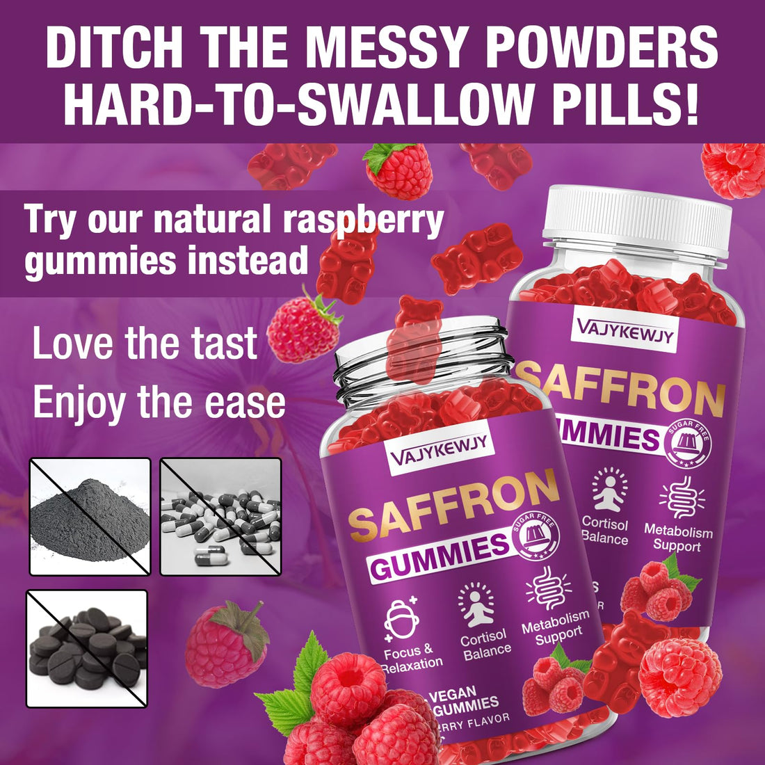 VAJYKEWJY Saffron Gummies (88.5 mg) with Magnesium — Enhanced with St. John’s Wort, Rhodiola, Ashwagandha & Vitamins B6, B12, D3 for Mood & Focus Support — 60 Count VAJYKEWJY Au supplements