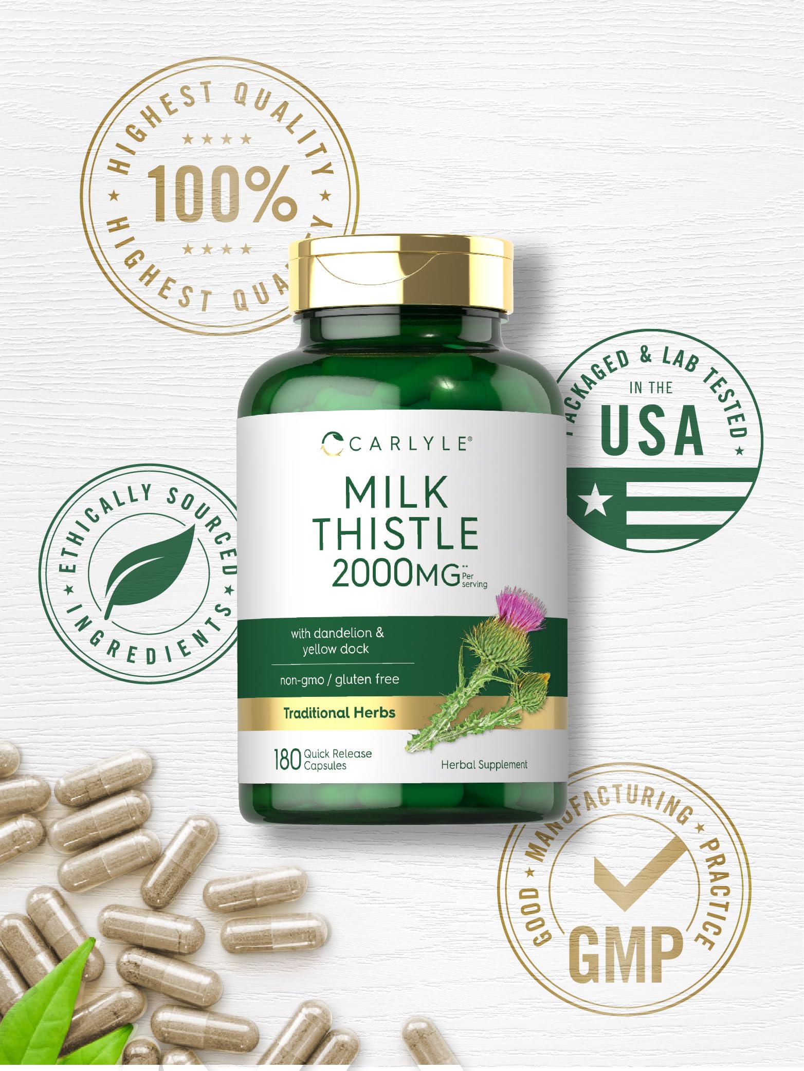 Carlyle Milk Thistle 2000mg | 180 Capsules | with Dandelion & Yellow Dock | Non-GMO Carlyle Au supplements
