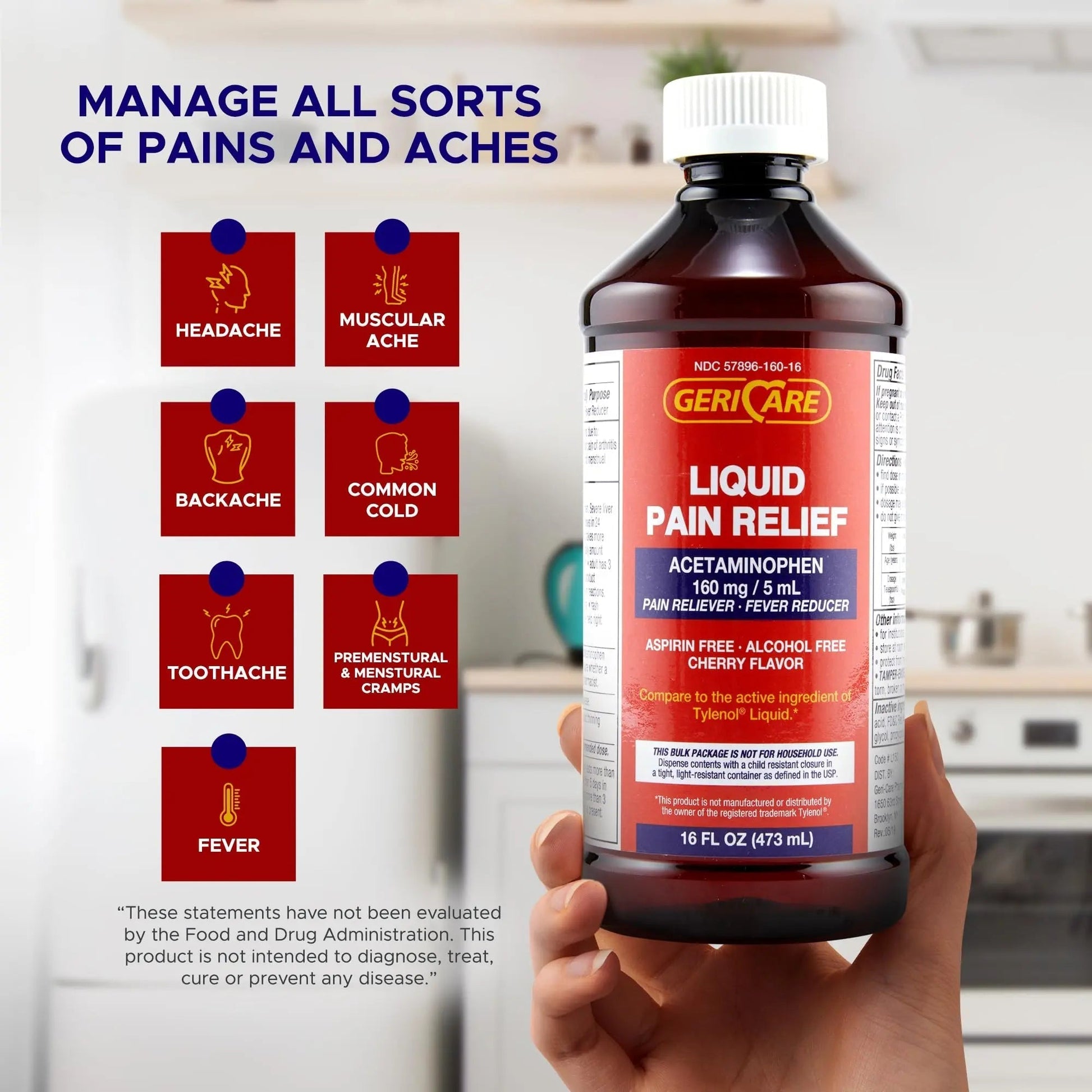 GeriCare Regular Strength Liquid Acetaminophen 160 mg, Pain Reliever, Fever Reducer, Aspirin & Alcohol Free, Cherry Flavored 16 Fl Oz (Pack of 2) GeriCare Au supplements
