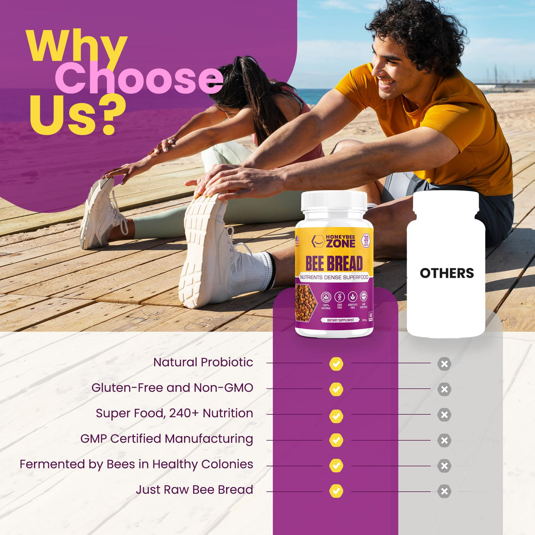 HONEYBEEZONE-Bee Bread Capsules – Nutrient-Rich Superfood for Energy Boost, Immune Support Supplement | Non-GMO, Gluten-Free, 60 Easy-to-Swallow Veggie Capsules HONEYBEEZONE uk supplements
