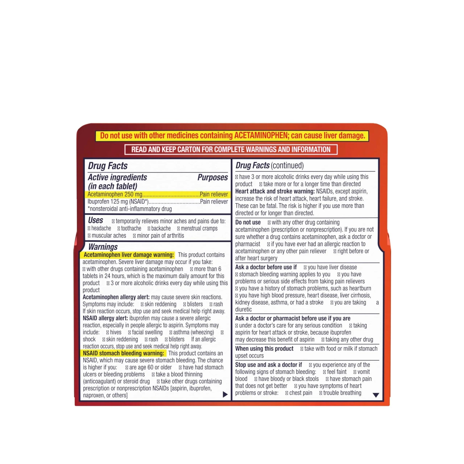 Motrin Dual Action with Tylenol, Fast-Acting Dual Action Pain Reliever with Ibuprofen & Acetaminophen for Minor Aches & Pains, Ibuprofen (NSAID) 125 mg & Acetaminophen 250 mg, 80 ct Motrin Au supplements