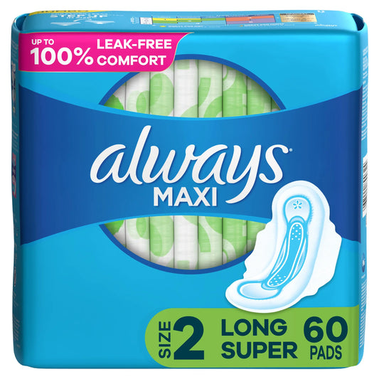Always Maxi Feminine Pads For Women, Size 2 Long Super Absorbency, With Wings, Unscented, 60 Count AlwaysAU supplements