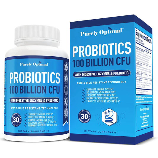 Purely Optimal Premium Probiotics 100 Billion CFU w/Digestive Enzymes Purely OptimalAU supplements