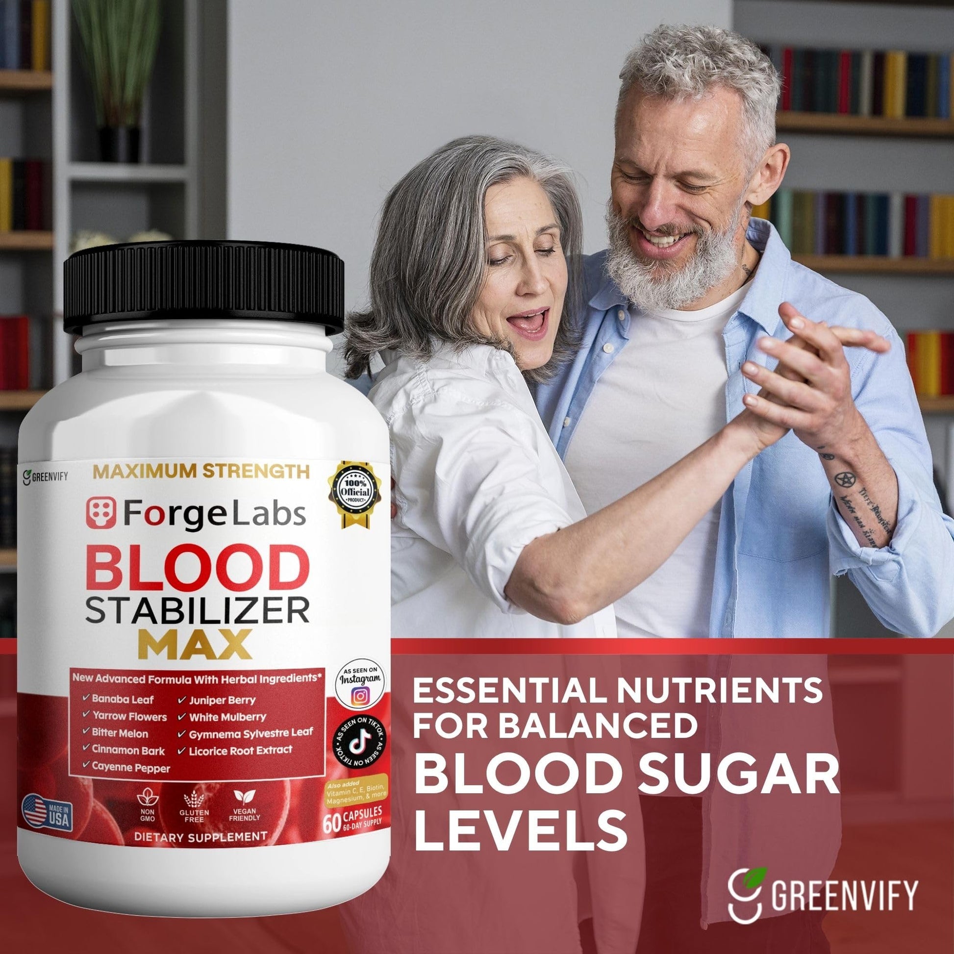 GREENVIFY ForgeLabs Blood Stabilizer Max, Maximum Strength Dietary Supplement, 60 Veggie Capsules, with Banaba Leaf, Juniper Berry, White Mulberry. (1) GREENVIFY Au supplements