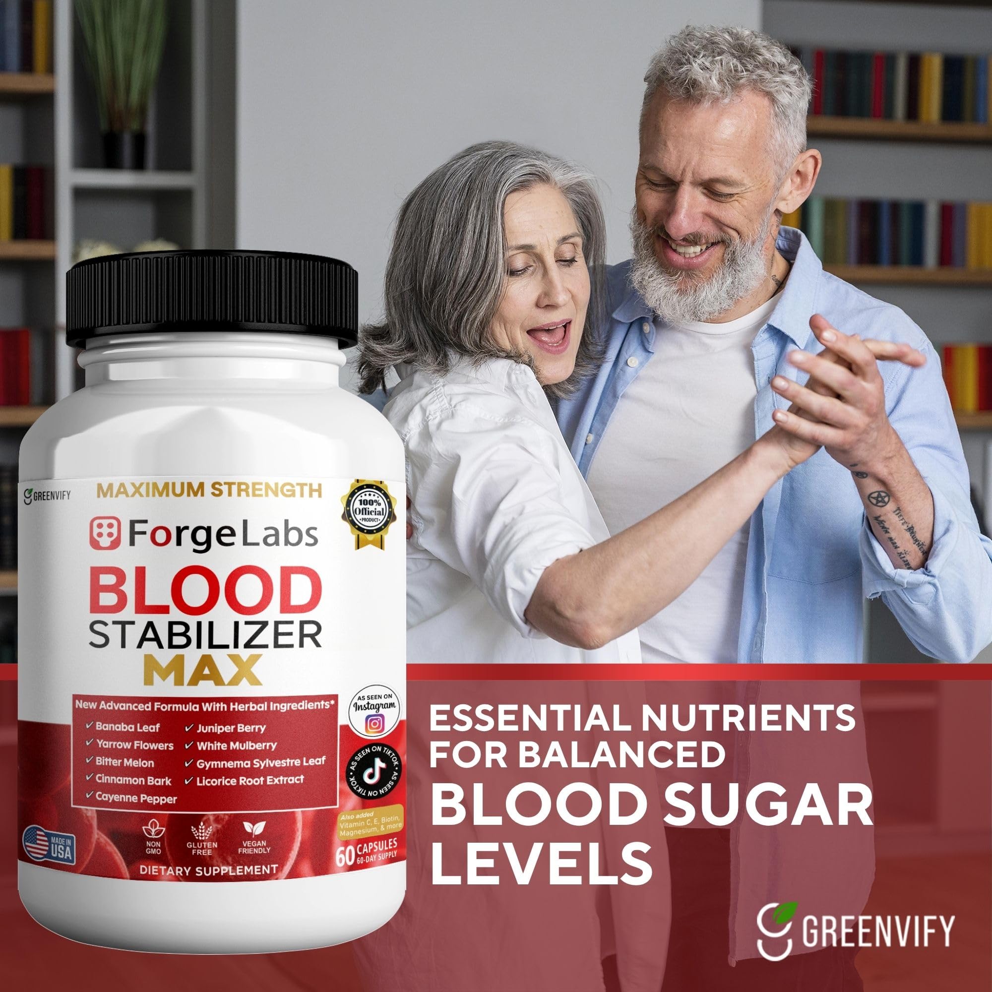 GREENVIFY ForgeLabs Blood Stabilizer Max, Maximum Strength Dietary Supplement, 60 Veggie Capsules, with Banaba Leaf, Juniper Berry, White Mulberry. (1) GREENVIFY Au supplements