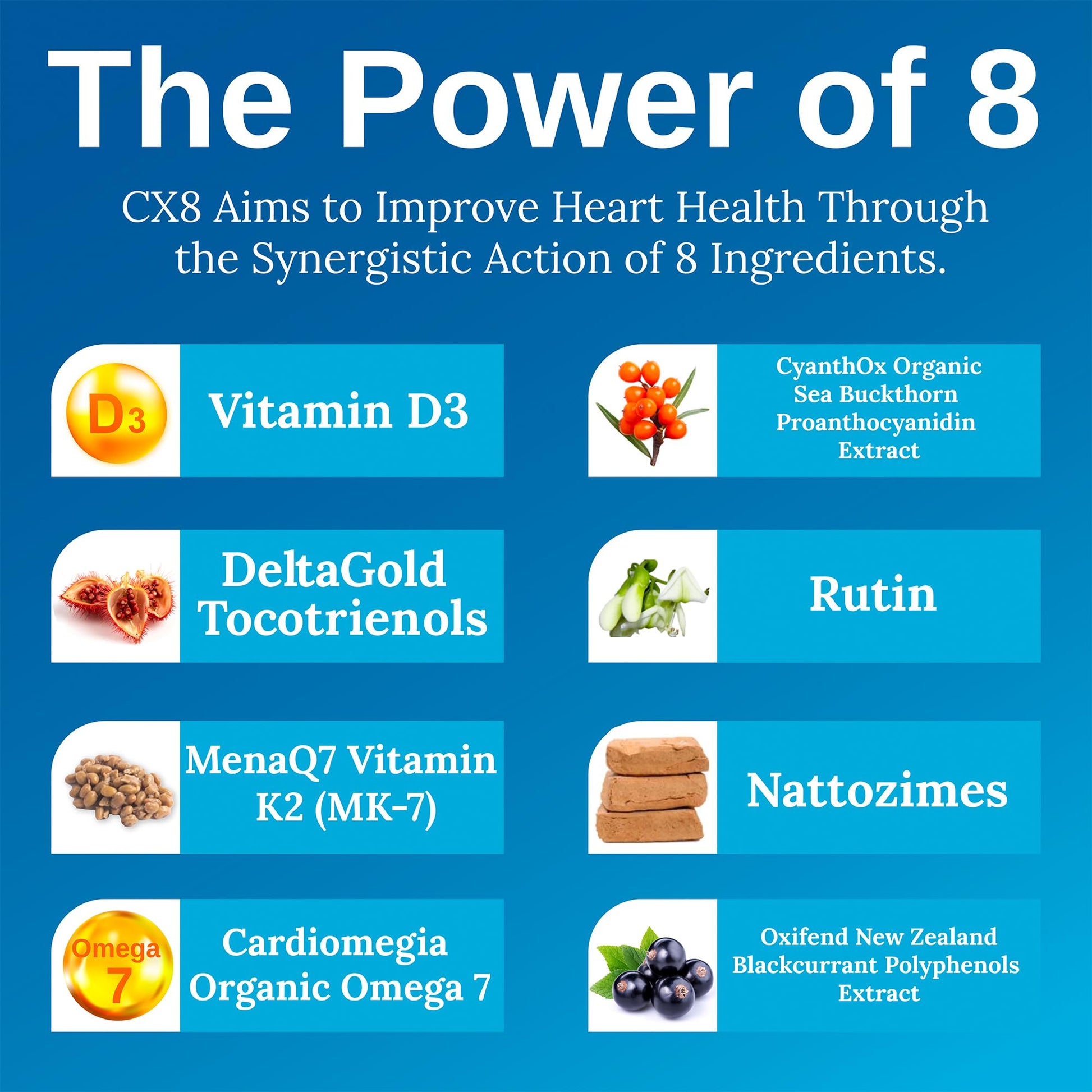 Xtendlife CX8 Heart Health Supplement for Cardiovascular Support, Circulation, and Arterial Health - with Vitamin K2 MK7, D3, Tocotrienols, and Sea Buckthorn-30 Day Supply Xtendlife Au supplements