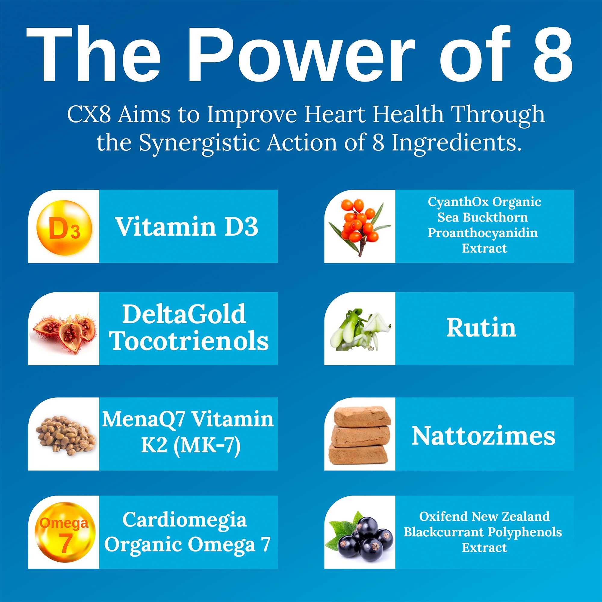 Xtendlife CX8 Heart Health Supplement for Cardiovascular Support, Circulation, and Arterial Health - with Vitamin K2 MK7, D3, Tocotrienols, and Sea Buckthorn-30 Day Supply Xtendlife Au supplements