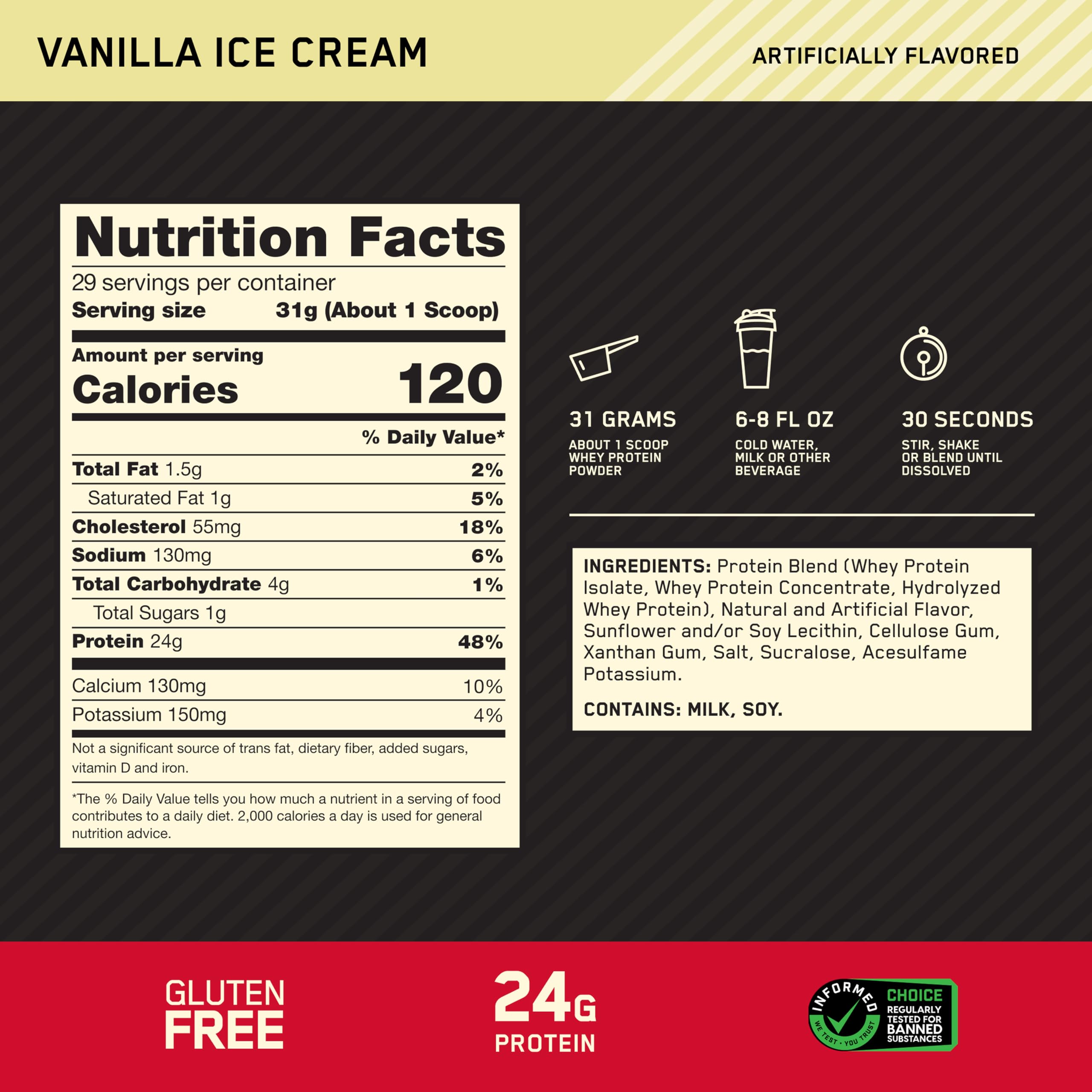 Optimum Nutrition Gold Standard 100% Whey Protein Powder, Vanilla Ice Cream, 2 Pound (Packaging May Vary) Optimum Nutrition Au supplements