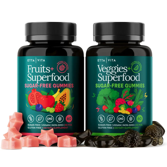 Everyday Debloat & Detox Sugar-Free Fruits and Veggies Gummies - Energy Support with Superfood Fruit and VegetableSupplement (120 Chews) Cruelty-Free, Vegan, Gluten-Free, Fruit and Vegetable Vitamin Etta VitaAU supplements