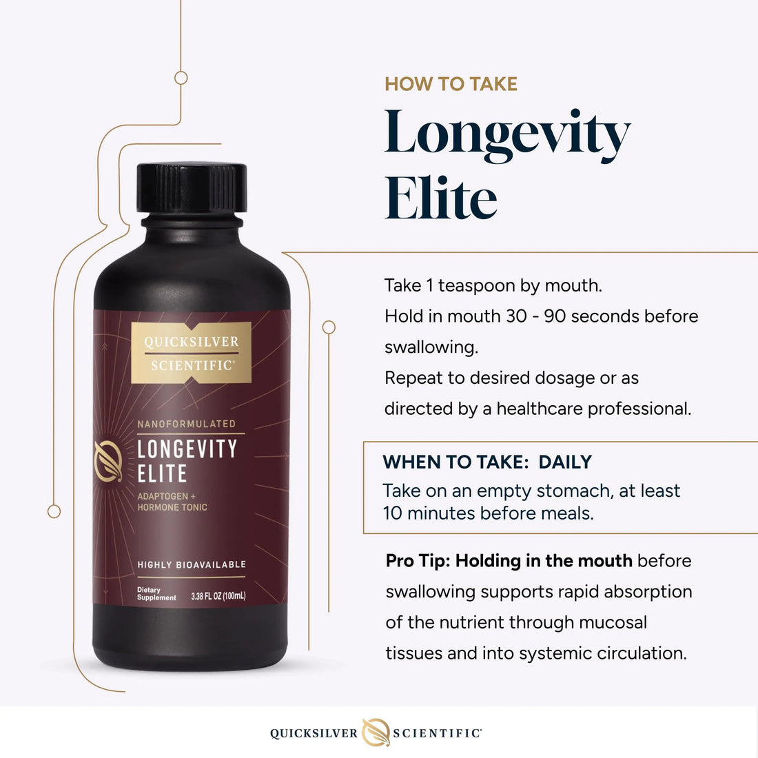 Quicksilver Scientific Longevity Elite - Liposomal Adaptogen + Pregnenolone Tonic - Herbal Supplements Designed for Age Optimization Support While Targeting AMPK, Sirtuins + Telomeres (100ml) Quicksilver Scientific Au supplements