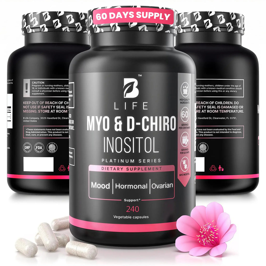 B Life Company Myo-Inositol & D-Chiro Inositol 40:1 for Women | I Inositol Supplement for Women | Hormone Balance, Fertility & Cycle | Vitamin B8, Insulin & Flo Ovarian Support | 240 Caps B Life Company uk supplements