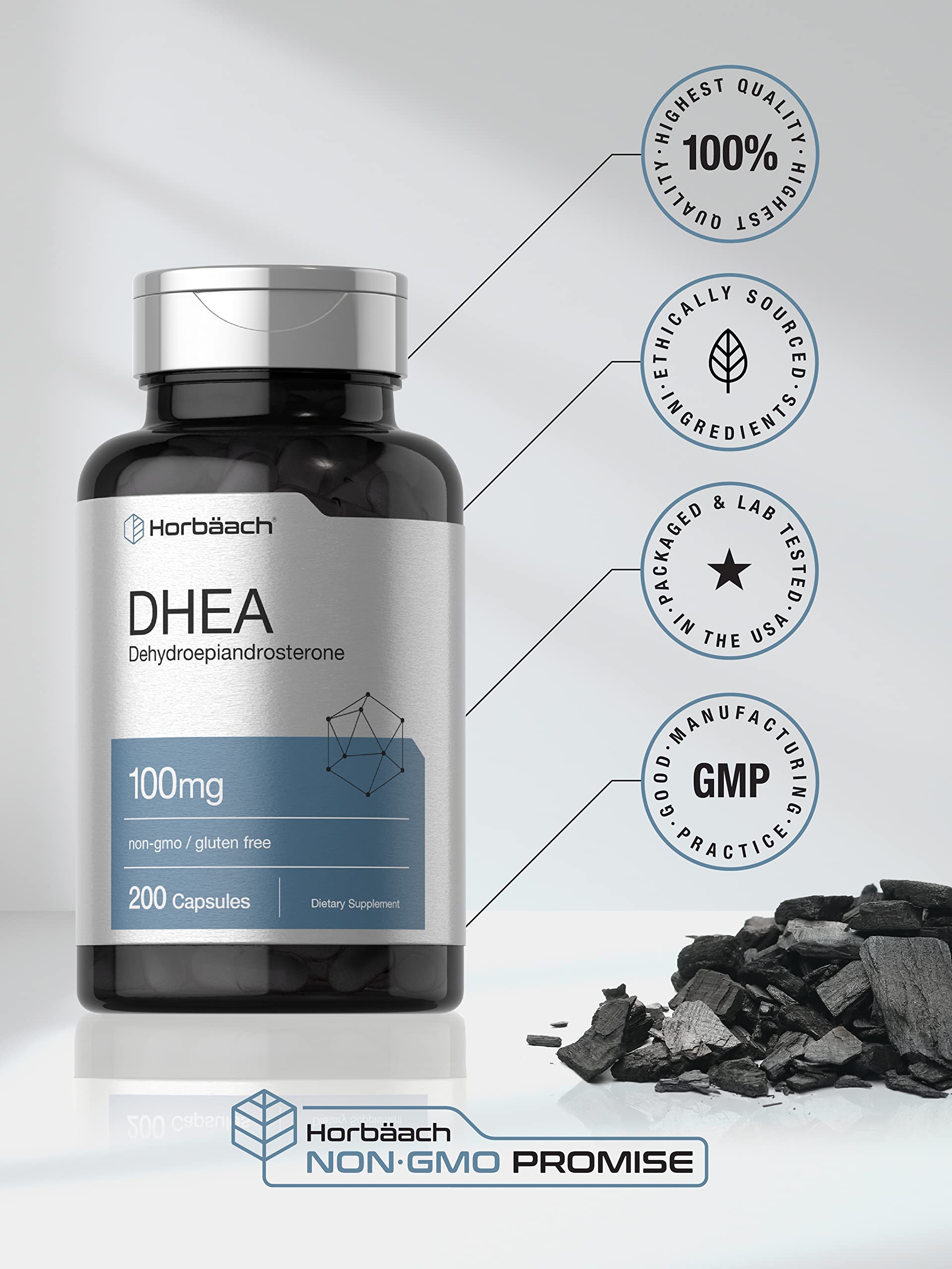 Horbäach DHEA 100mg | 200 Capsules | Supplement for Men and Women | Non-GMO, Gluten Free Horbäach Au supplements