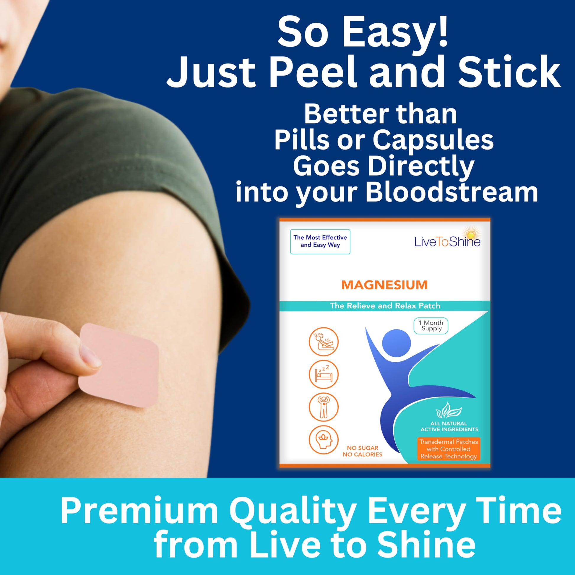 Magnesium Patches for Men and Women - Sleep Support & Relaxation, Muscle Recovery, Nerve Function - USA Made - 30 Premium Fast-Acting, Slow-Release Patches - Live To Shine Live To Shine Au supplements