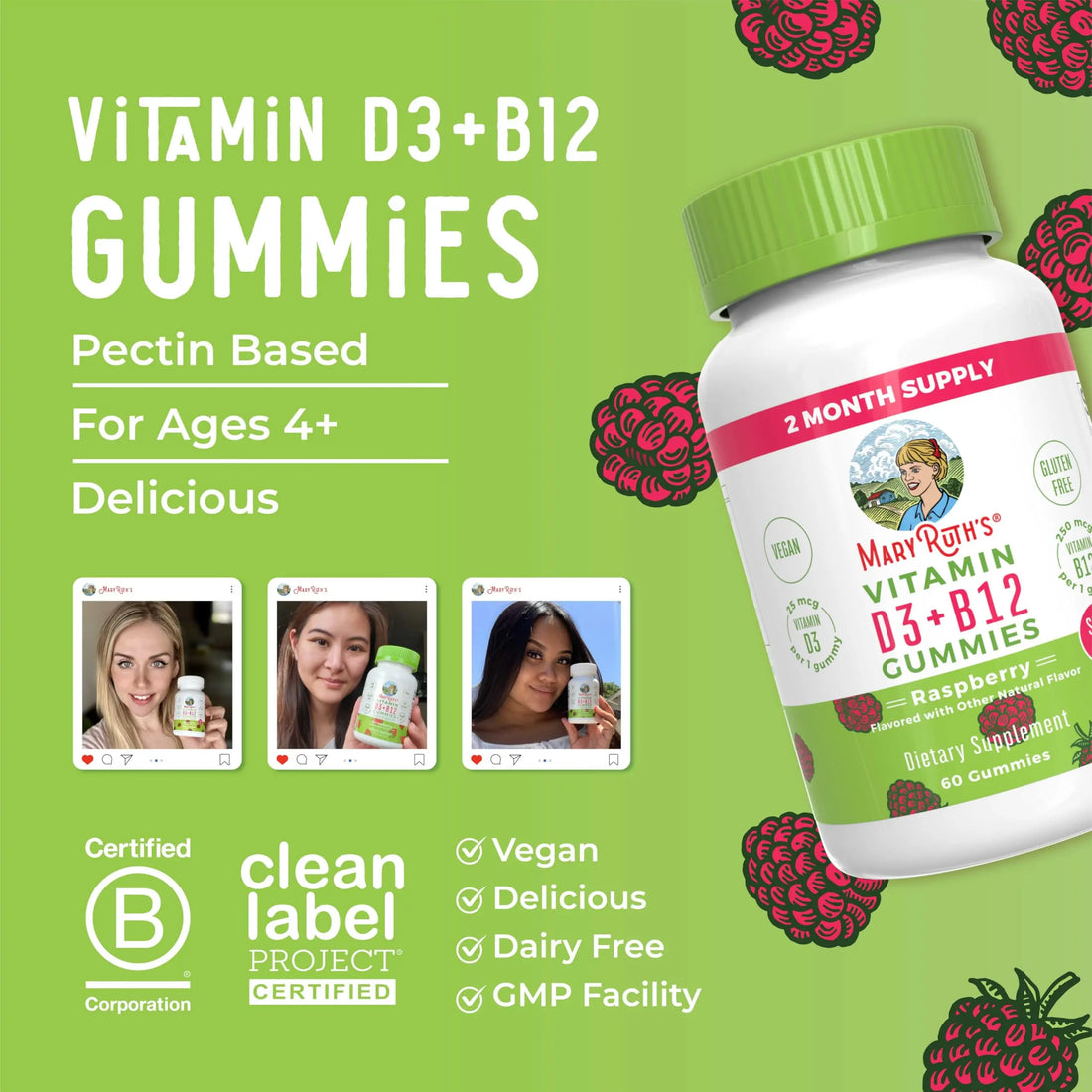 MaryRuth Organics Sugar Free | 2 Month Supply | Vitamin D & B12 Vitamin Supplements for Adults & Kids | Bone Health | Immune Support | Vegan | Non-GMO | 60 Servings MARYRUTH'S Au supplements