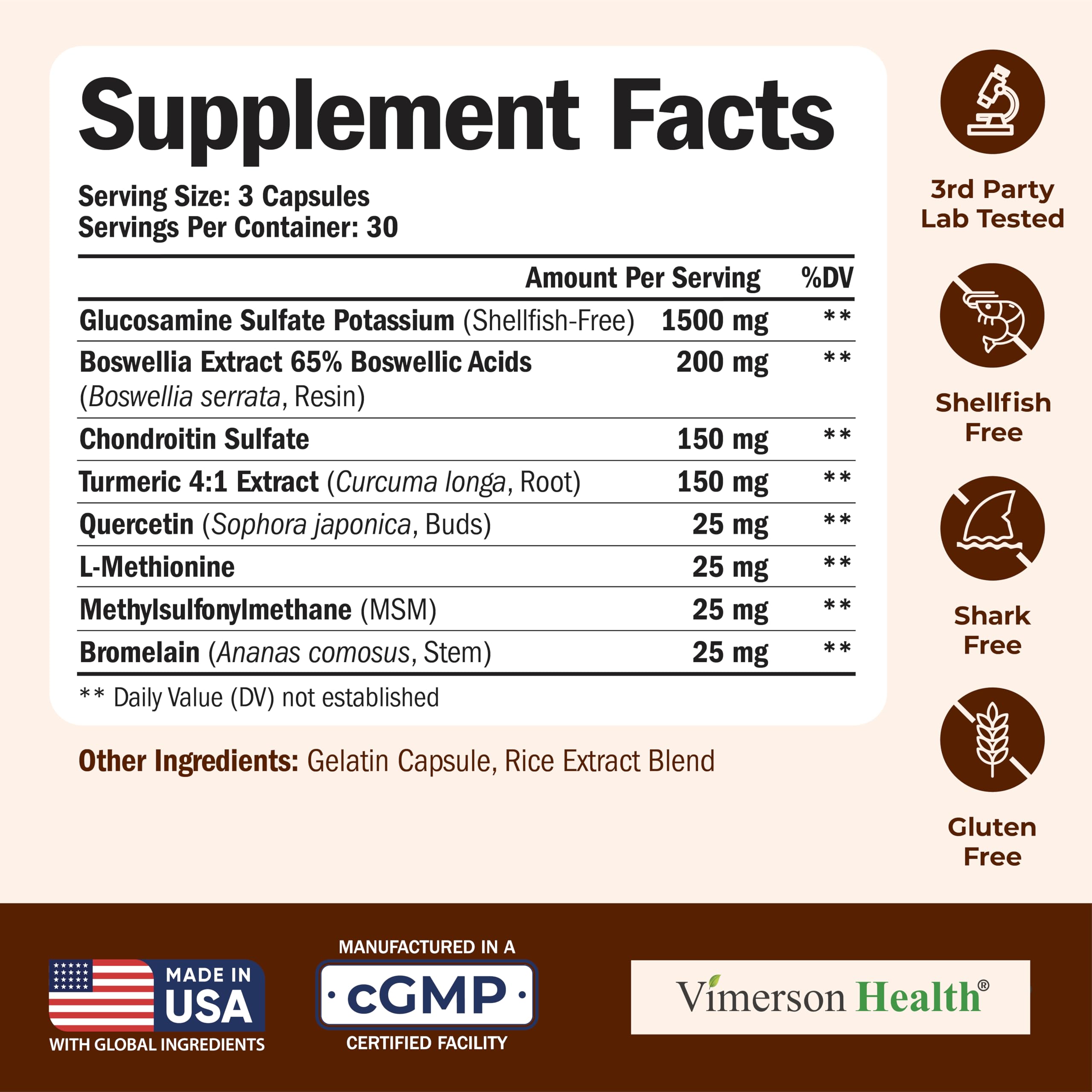 Glucosamine Chondroitin MSM – Joint Support Supplement for Women and Men with Glucosamine Sulfate 1500 mg, Chondroitin and MSM – for Cartilage, Joint Health and Flexibility – 90 Capsules Vimerson Health Au supplements
