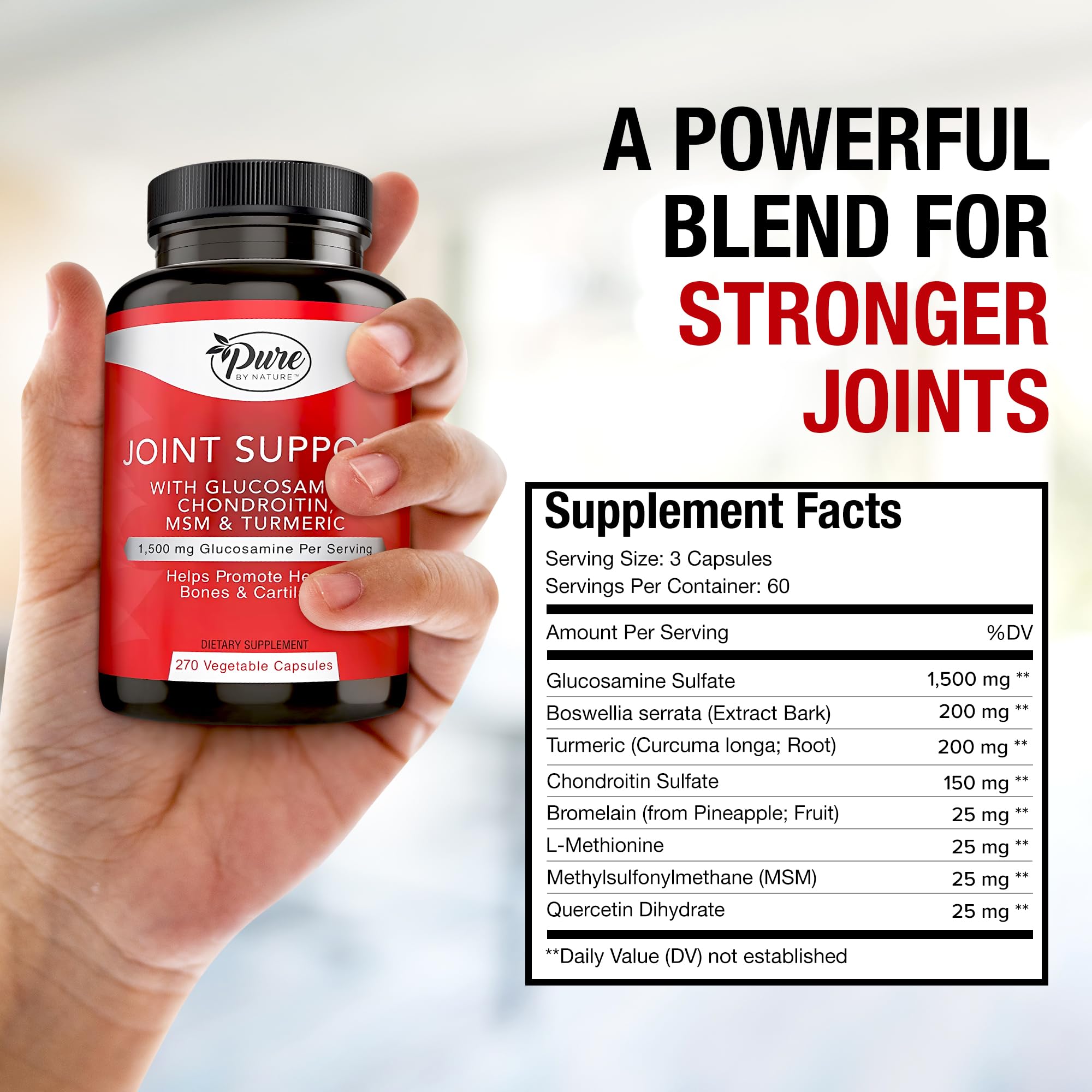 Pure By Nature Joint Support, Glucosamine with Chondroitin Turmeric MSM Boswellia Supplement, 270 Capsules Pure By Nature Au supplements