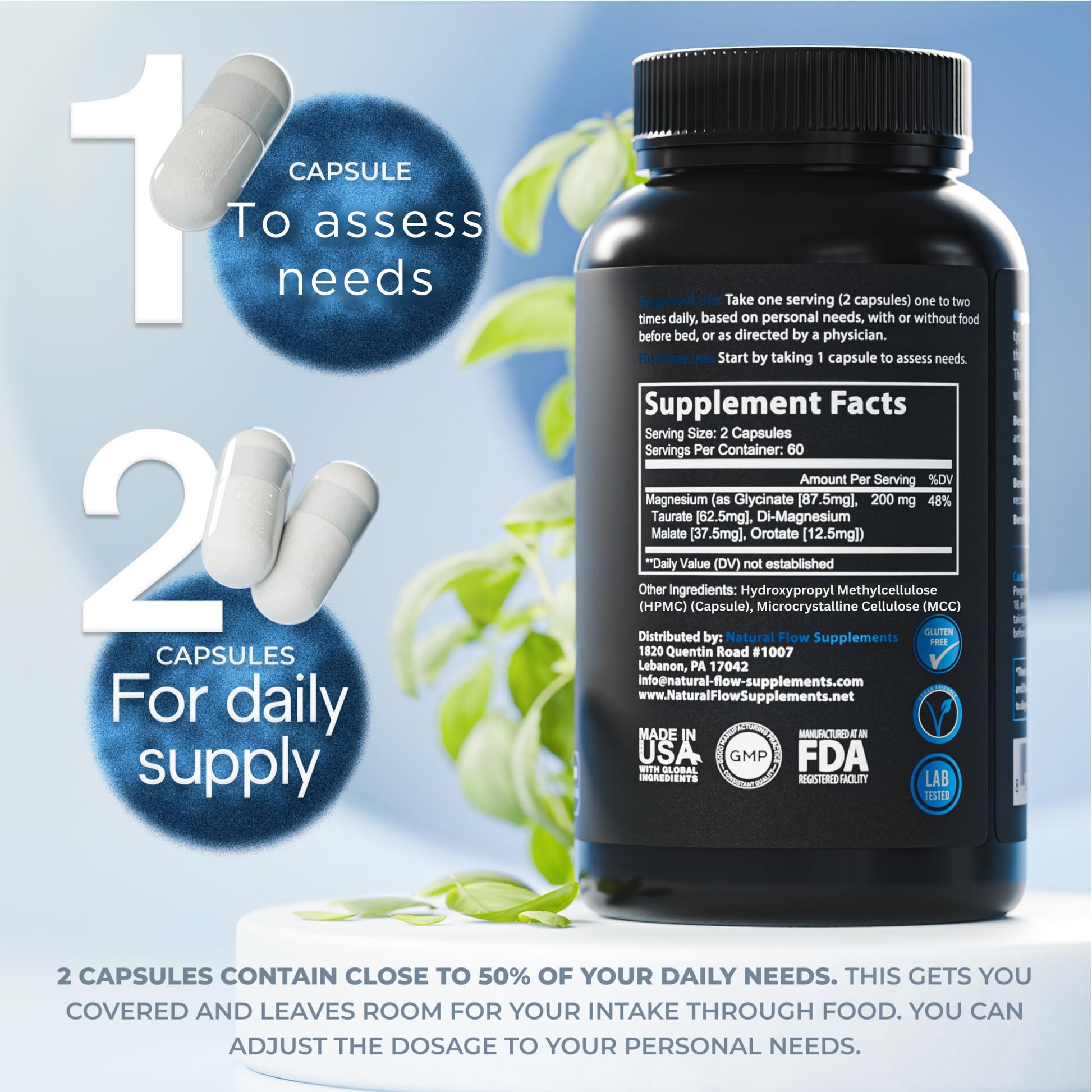 Natural Flow 4X Magnesium Supplement, Magnesium Glycinate, Taurate, Malate, Orotate Complex, Calm Sleep and Cramp Support Blend, No Mag Citrate or Oxide, 120 Capsules Natural Flow Supplements Au supplements