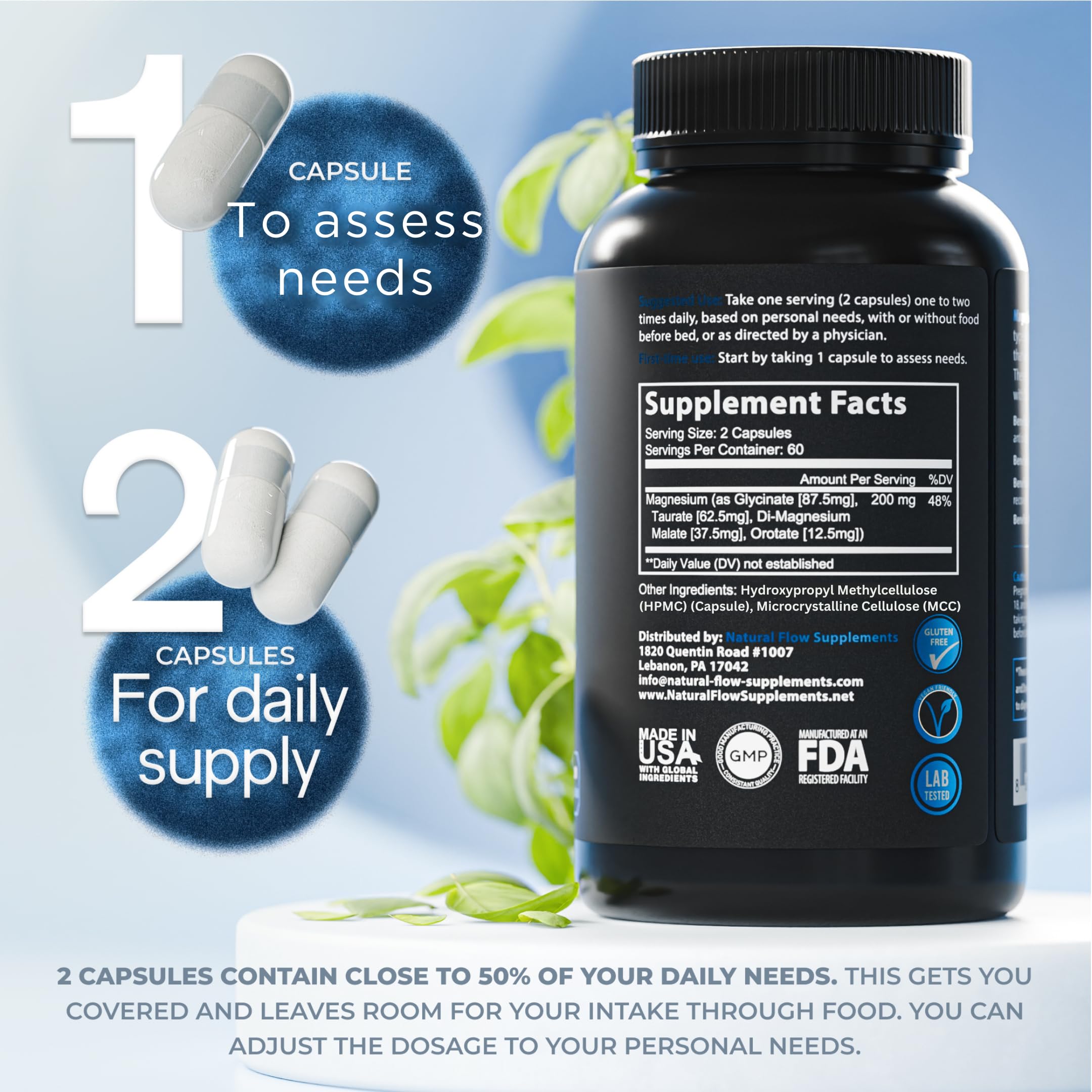 Natural Flow 4X Magnesium Supplement, Magnesium Glycinate, Taurate, Malate, Orotate Complex, Calm Sleep and Cramp Support Blend, No Mag Citrate or Oxide, 120 Capsules Natural Flow Supplements Au supplements