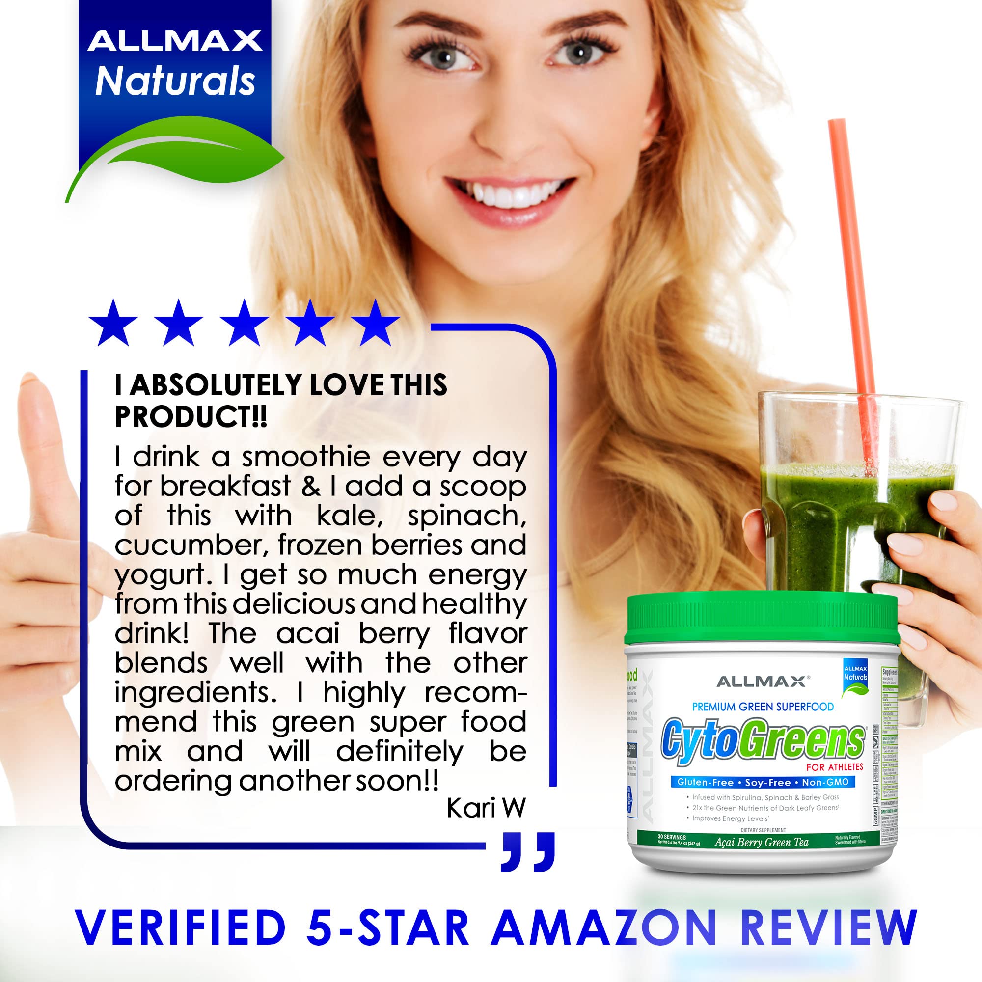 ALLMAX Naturals CytoGreens Super Greens Powder, Premium Green Superfood with Greens, Superfoods, Daily Greens Supplement, Acai Berry Green Tea, 60 Servings ALLMAX Au supplements