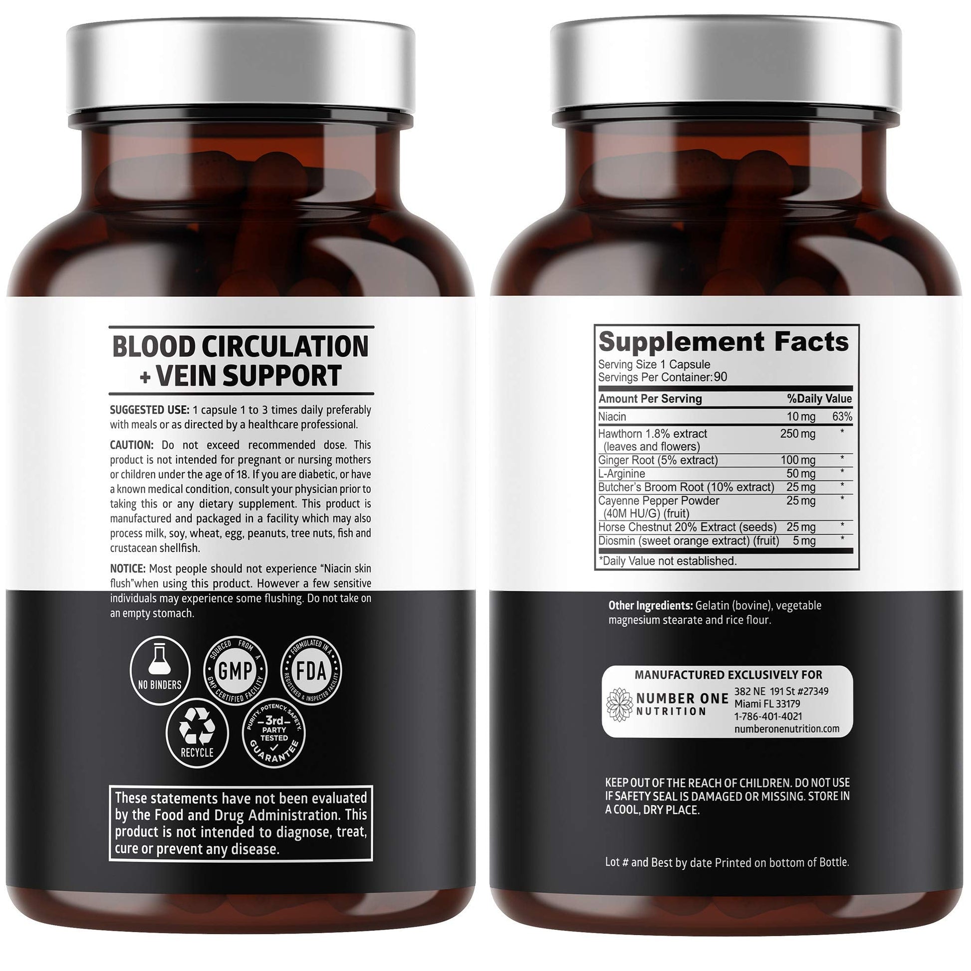 Number One Nutrition Premium Blood Circulation Supplement for Women and Men [8 Powerful Herbs & Vitamins] All Natural Blood Flow Supplement with Hawthorn, Butchers Broom and Cayenne Pepper, 90 Caps Number One Nutrition Au supplements