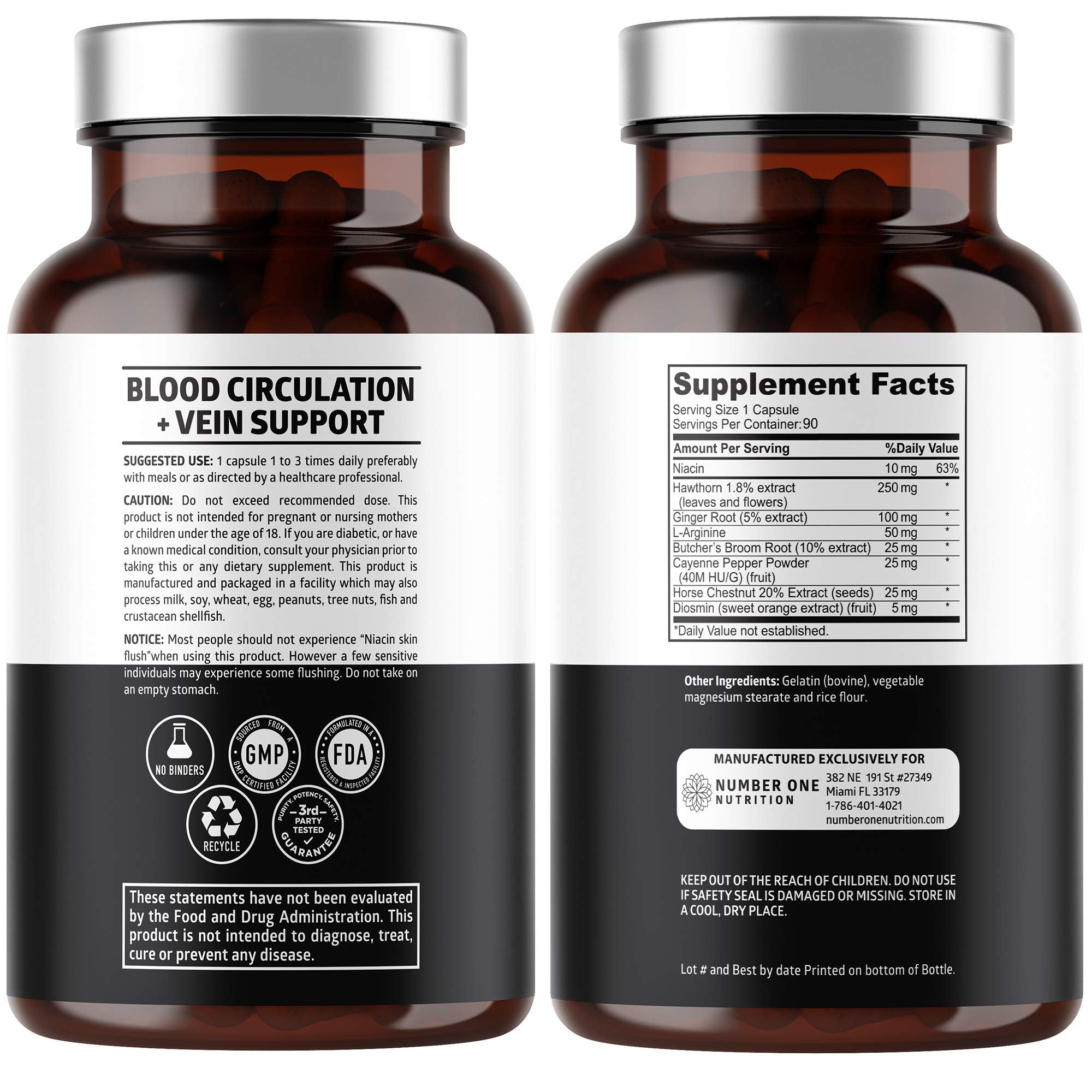 Number One Nutrition Premium Blood Circulation Supplement for Women and Men [8 Powerful Herbs & Vitamins] All Natural Blood Flow Supplement with Hawthorn, Butchers Broom and Cayenne Pepper, 90 Caps Number One Nutrition Au supplements