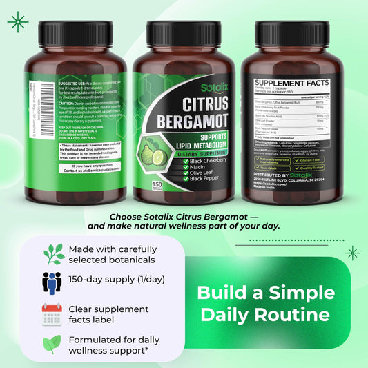 Premium Citrus Bergamot Organic Bergamot Supplement with Niacin Black Chokeberry Olive Leaf Black Pepper SOTALIX SUPPLEMENTUS supplements