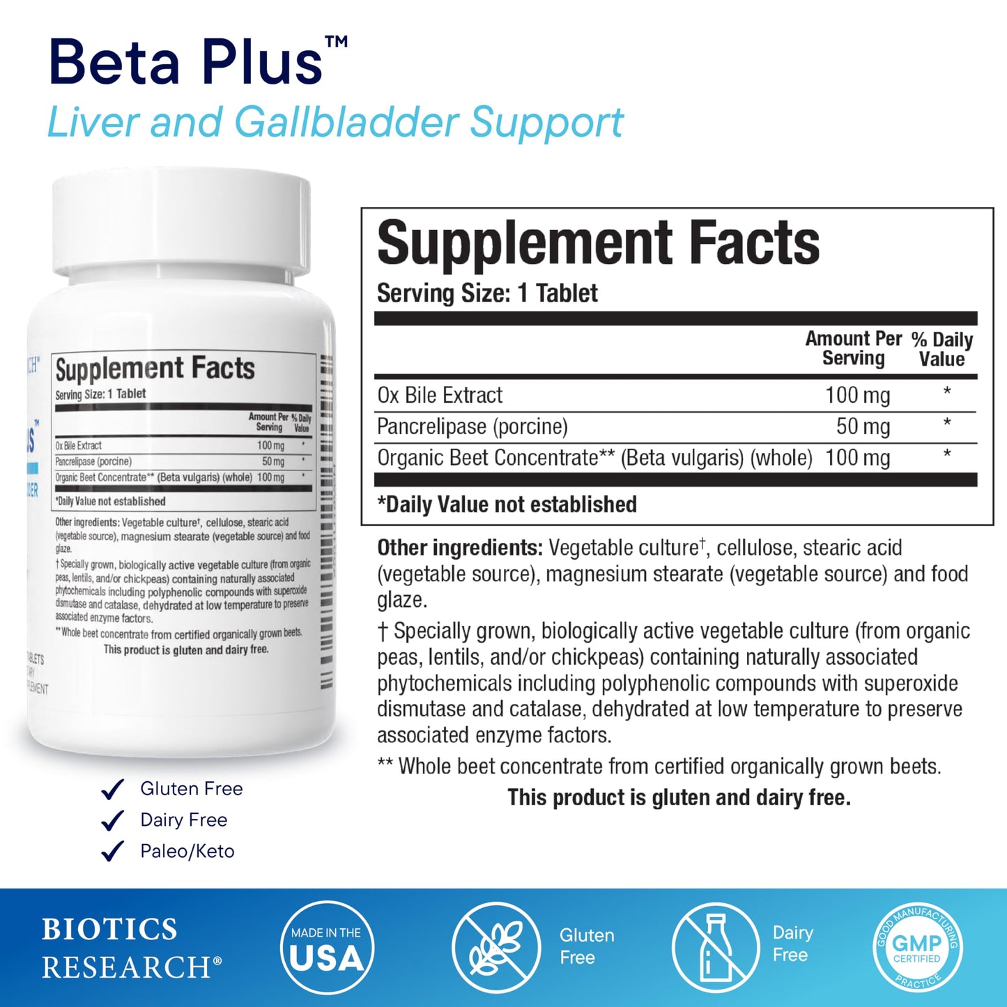 Biotics Research Beta-Plus™ Nutritional Ox Bile Salts Digestive Enzymes Supplement for Bile Production for No Gallbladder-Supports Overall Liver Function, BIOTICS RESEARCHUS supplements