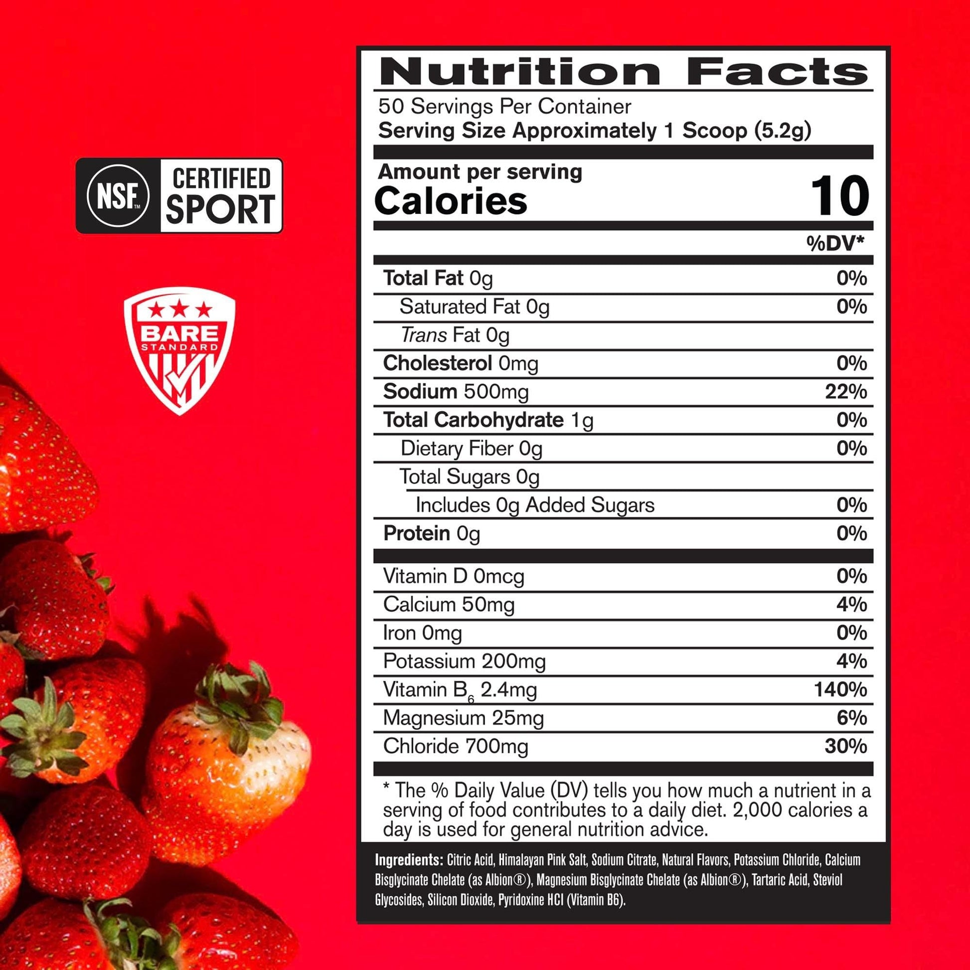 BARE PERFORMANCE NUTRITION BPN Electrolytes Hydration Drink Mix | Sugar Free Electrolyte Powder | 500mg Sodium per Serving | Naturally Sweetened | Strawberry, 50 Servings BARE PERFORMANCE NUTRITION Au supplements