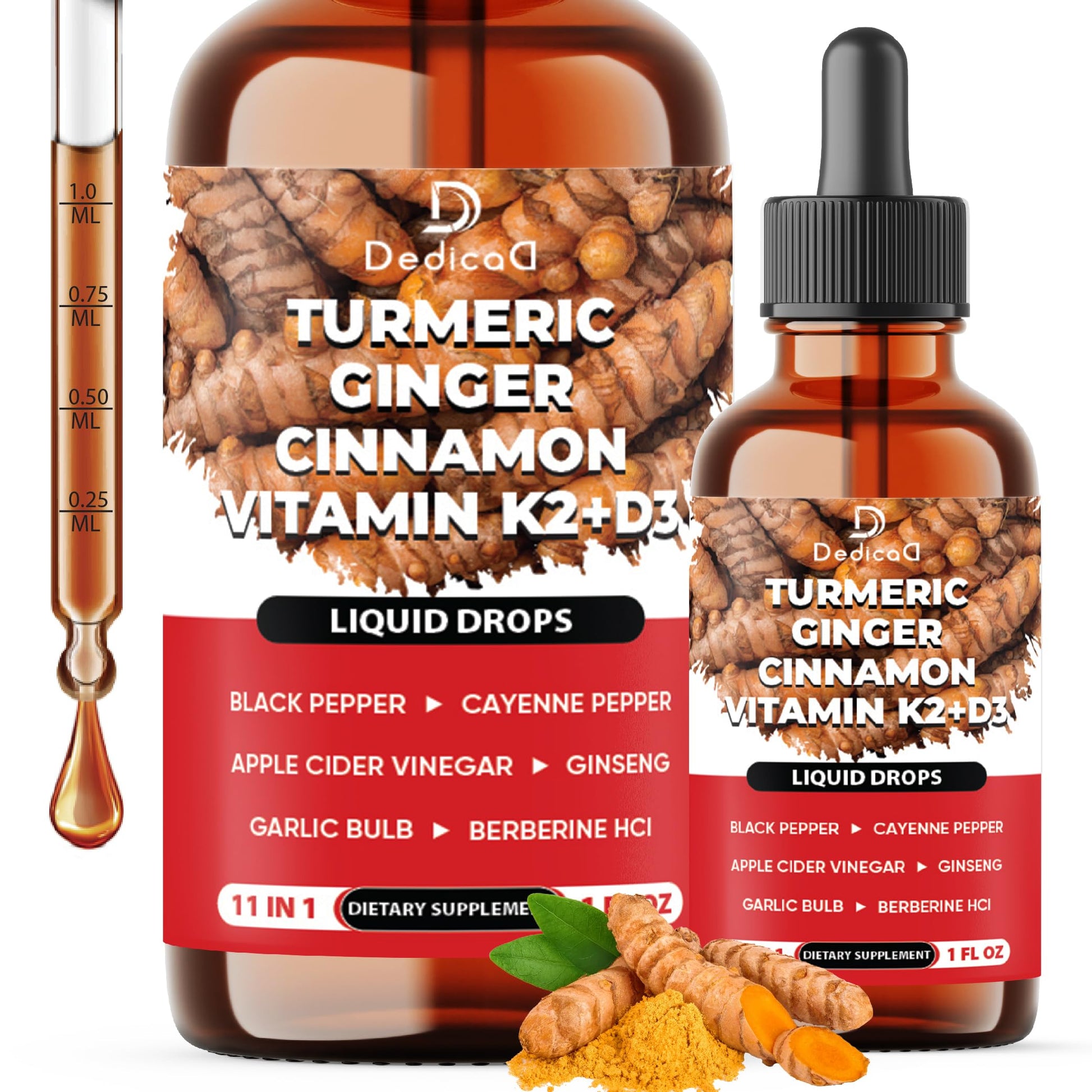 11in1 Liquid Turmeric Supplement – with Ginger, Garlic, Ceylon Cinnamon, Berberine, Ginseng, Apple Cider Vinegar – 1 Fl Oz – 30 Servings DEDICAD Au supplements