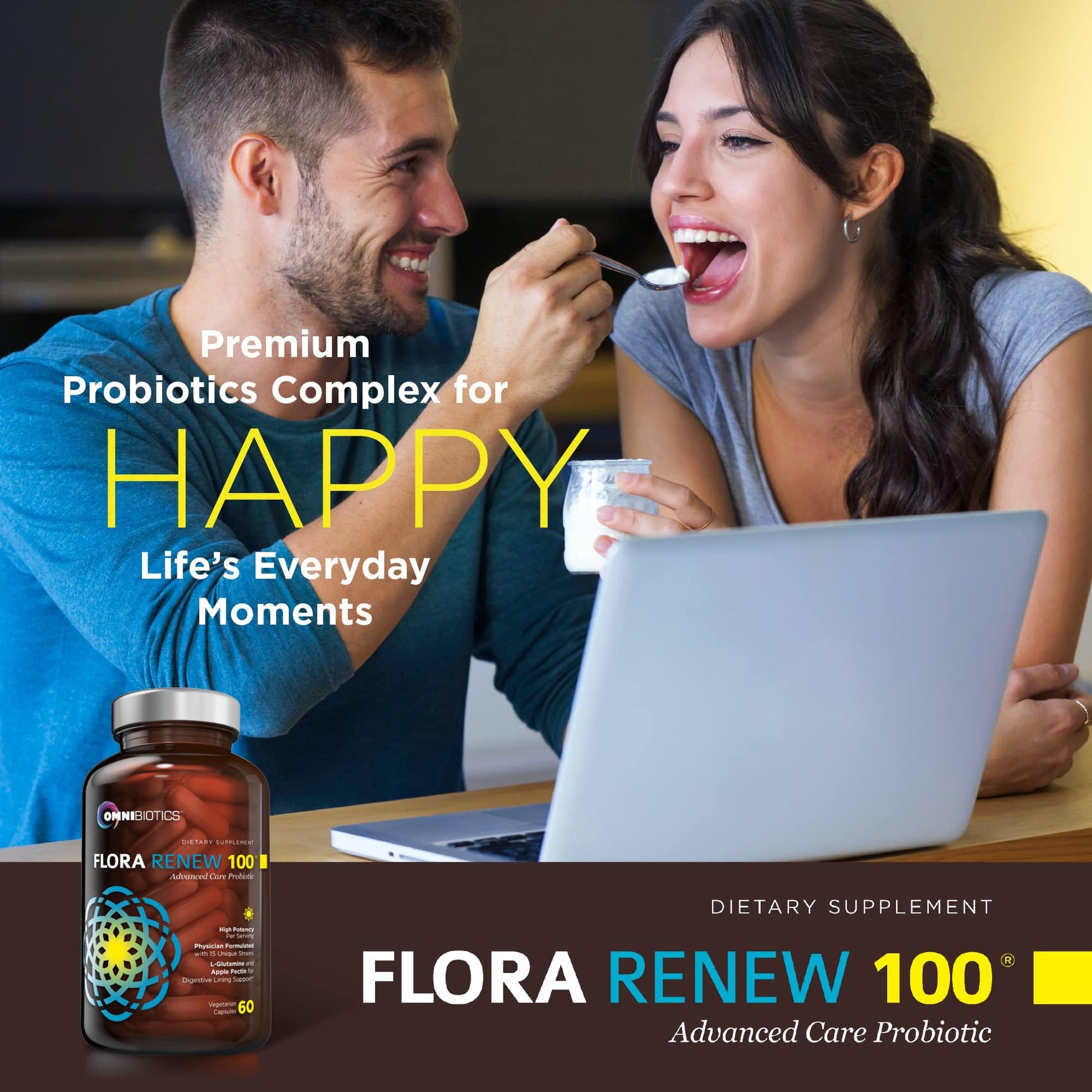 100 Billion Probiotics - 15-Strain Probiotic for Women & Men, DRCaps Delayed Release, Prebiotics, L-Glutamine, Apple Pectin, Gut Lining Support, Shelf Stable, Non-GMO, 60 Vegan Capsules for Adults OmniBiotics Au supplements