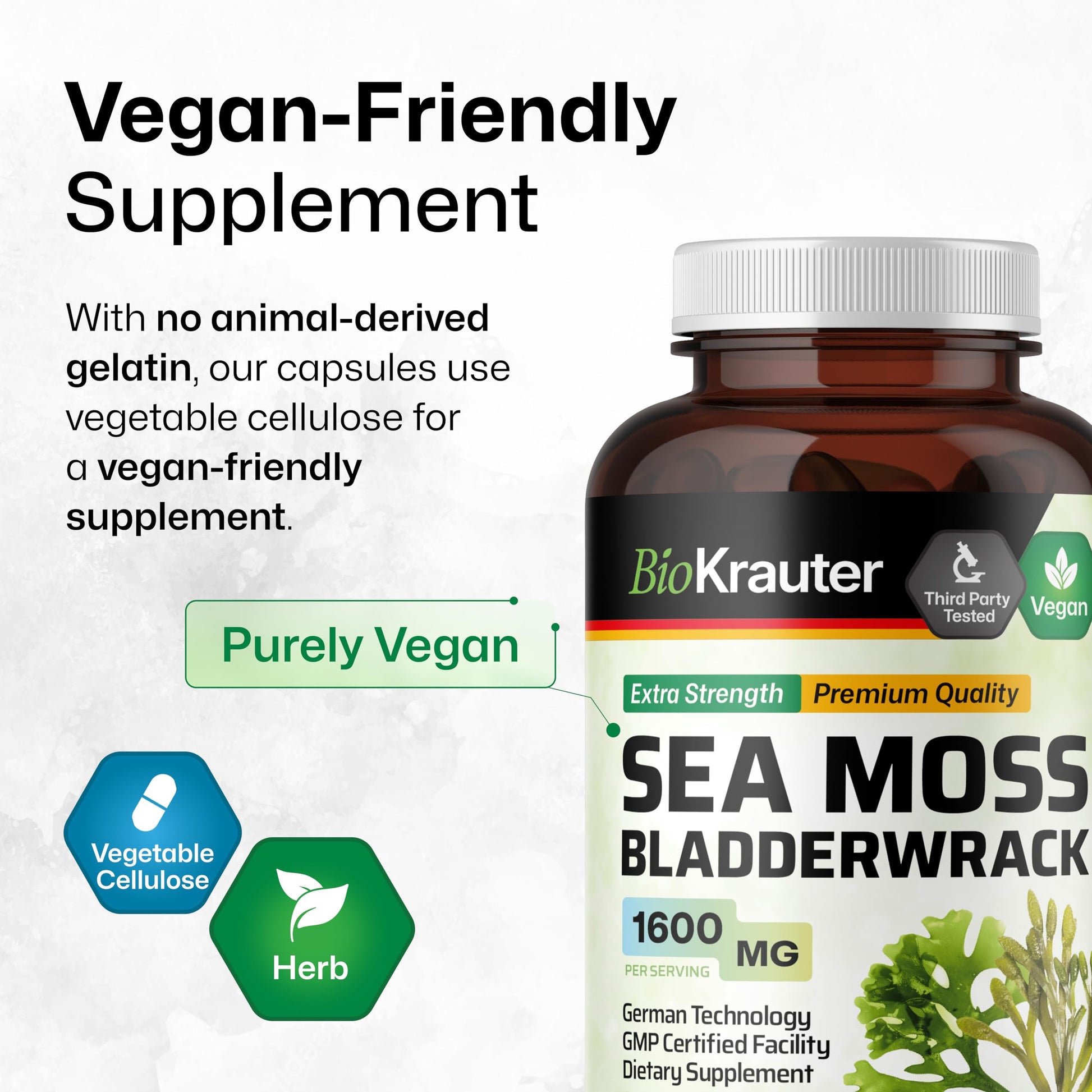 BIO KRAUTER® 2-in-1 Sea Moss for Thyroid Support - Vegan Bladderwrack & Sea Moss Capsules for Women & Men - Natural Сhondrus Сrispus Seaweed Supplement 1600 mg - 125 Days of Supply, Non-GMO BIO KRAUTER Au supplements