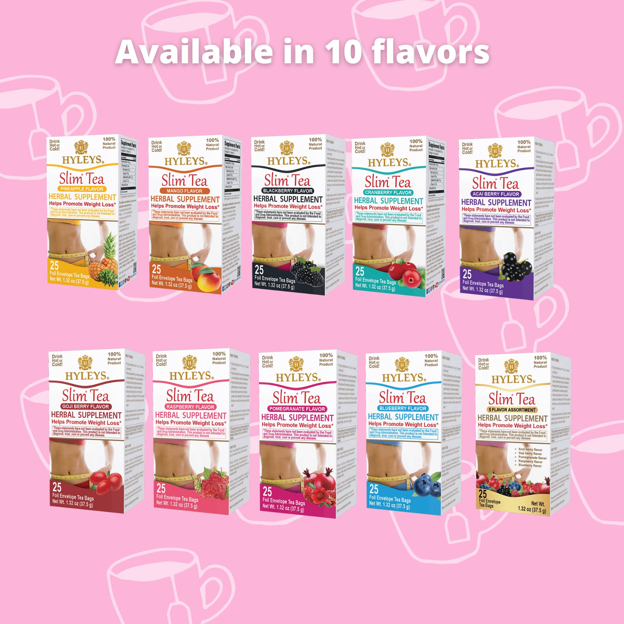 Hyleys Slim Tea 5 Flavor Assortment - Weight Loss Herbal Supplement Cleanse Hyleys Tea Au supplements