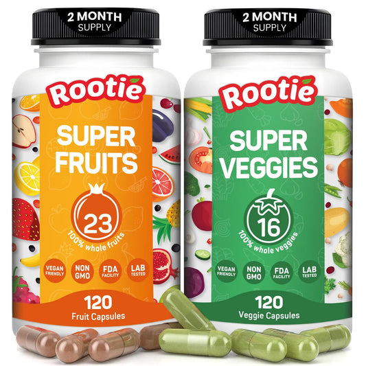 Fruits and Veggies Supplement (60 Day Supply) Powerfull Blend of 39 Whole Fruits and Veggies, Fills Nutritional Gaps, Get Energy, Well-being. USA Made Non-GMO/Vegan/Gluten Free. Packaging May Vary ROOTIEAU supplements