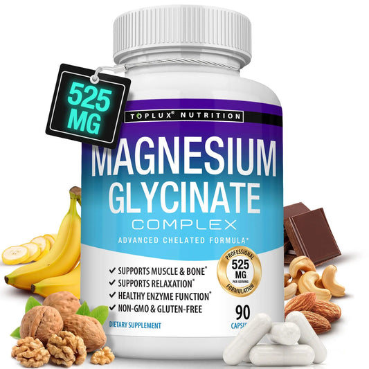 Magnesium Glycinate 525mg - High Absorption Chelated Magnesium Supplement Made with Pure Magnesium Glycinate - Supports Muscles, Sleep, Cramps, Recovery Bisglycinate TopluxAU supplements